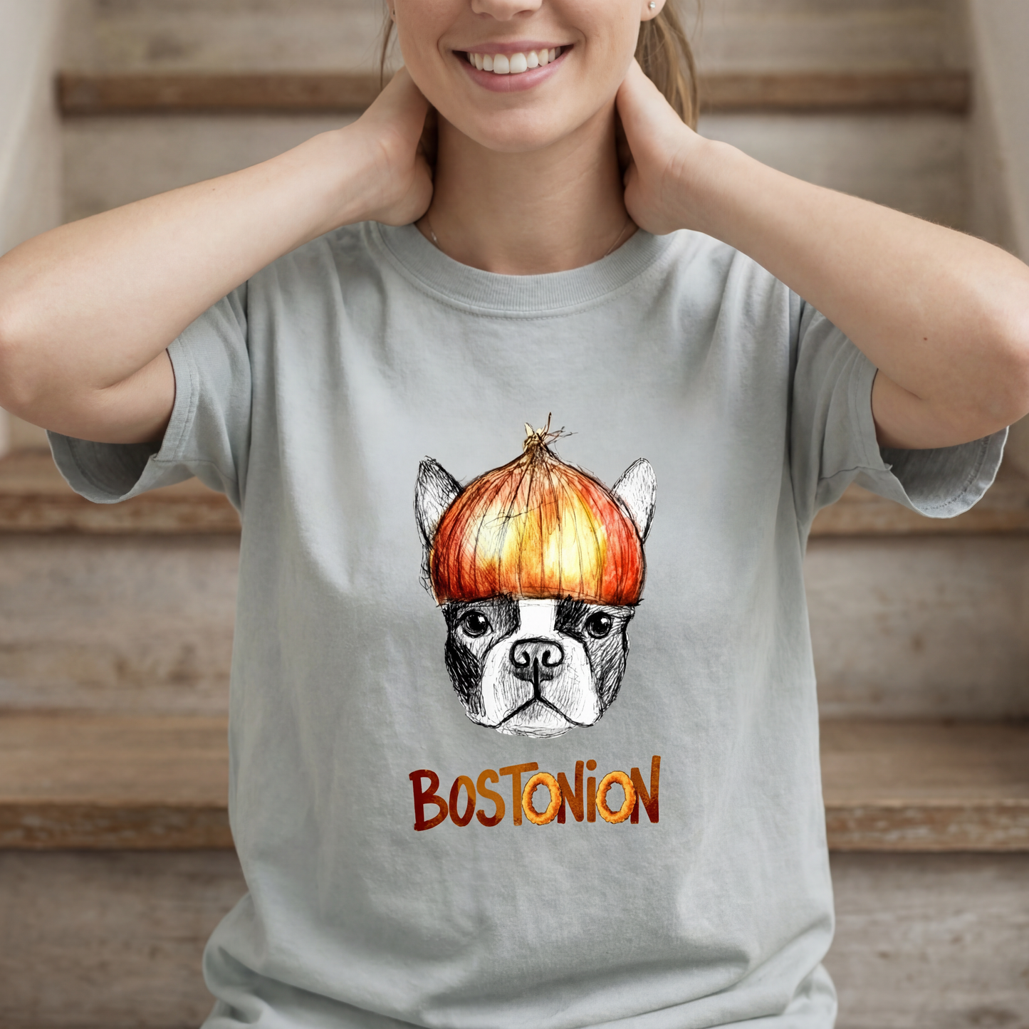 Boston Terrier Tee  Dog Gift Funny BostOniOn Cotton Garment-Dyed T-Shirt