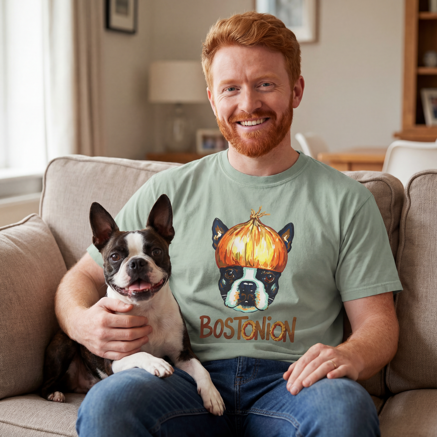 Boston Terrier Shirt Bostonian Dog Gift Funny Pet Art Cotton Dyed Tee