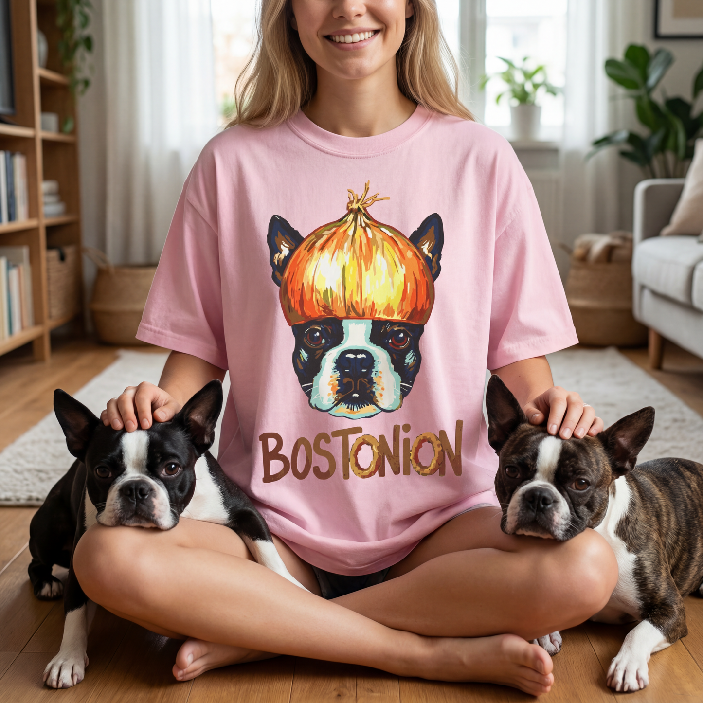 Boston Terrier Shirt Bostonian Dog Gift Funny Pet Art Cotton Dyed Tee