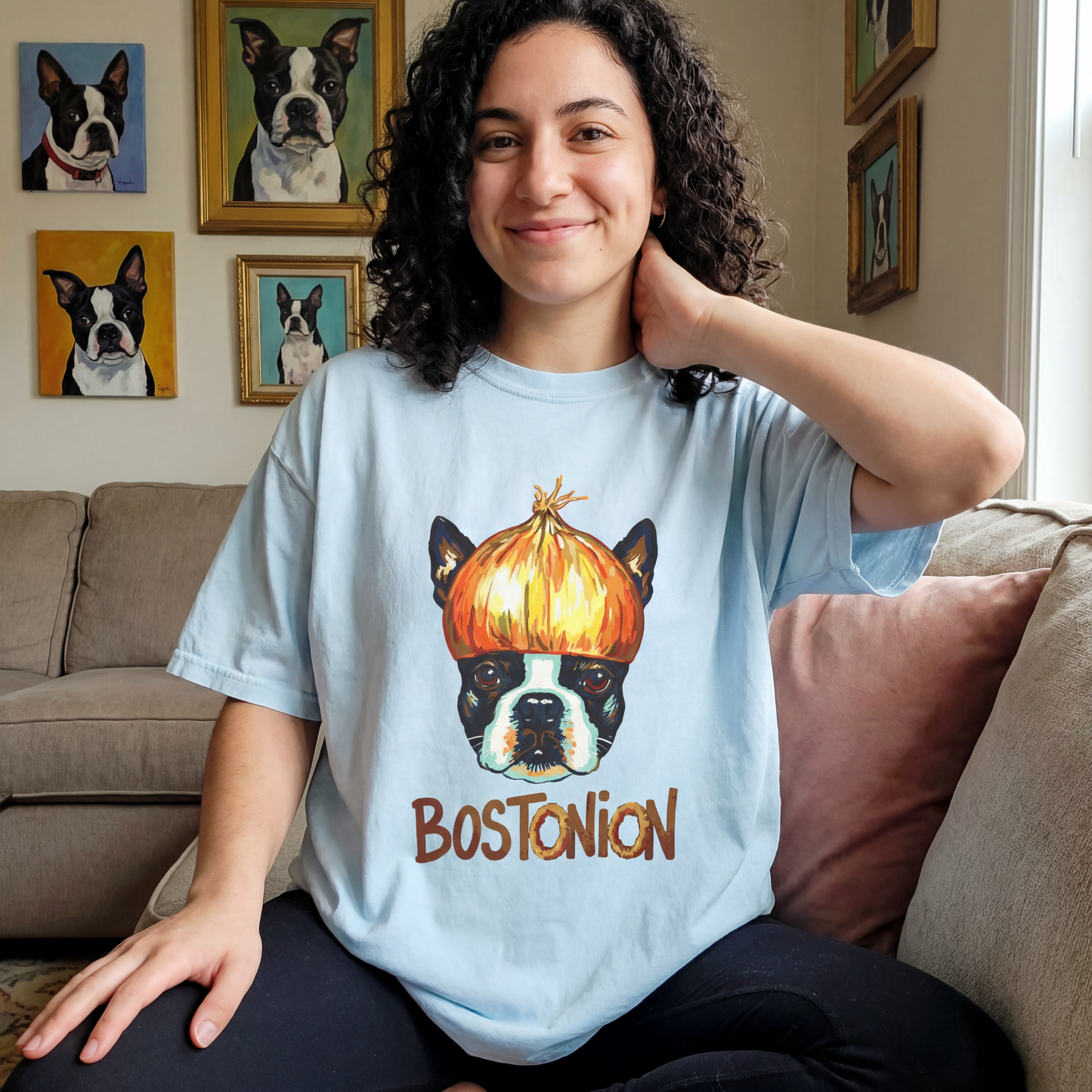 Boston Terrier Shirt Bostonian Dog Gift Funny Pet Art Cotton Dyed Tee