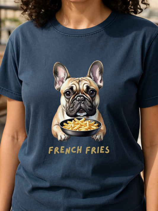 French Fries Bulldog T-Shirt Funny Dog Food Pun Gift Comfort Colors 1717 Garment-Dyed Tee