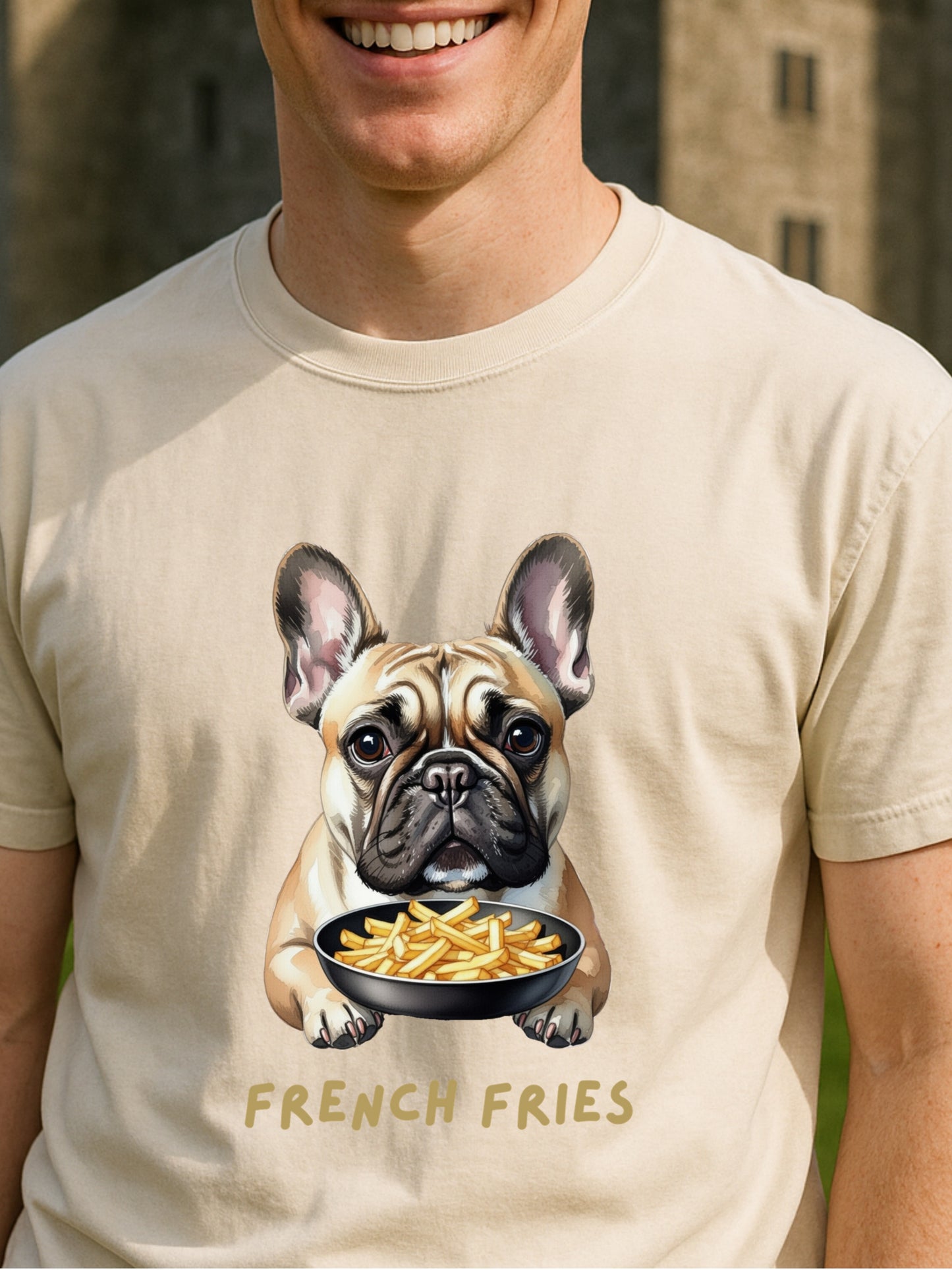 French Fries Bulldog T-Shirt Funny Dog Food Pun Gift Comfort Colors 1717 Garment-Dyed Tee