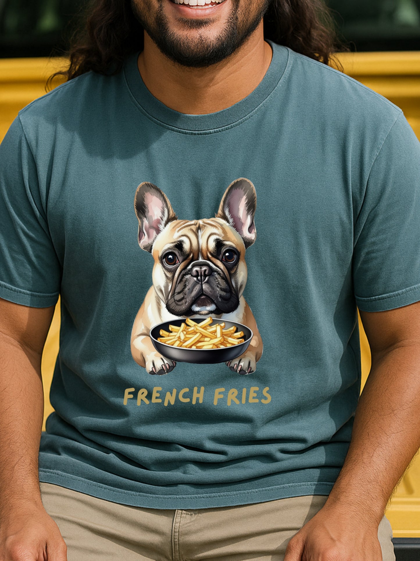 French Fries Bulldog T-Shirt Funny Dog Food Pun Gift Comfort Colors 1717 Garment-Dyed Tee