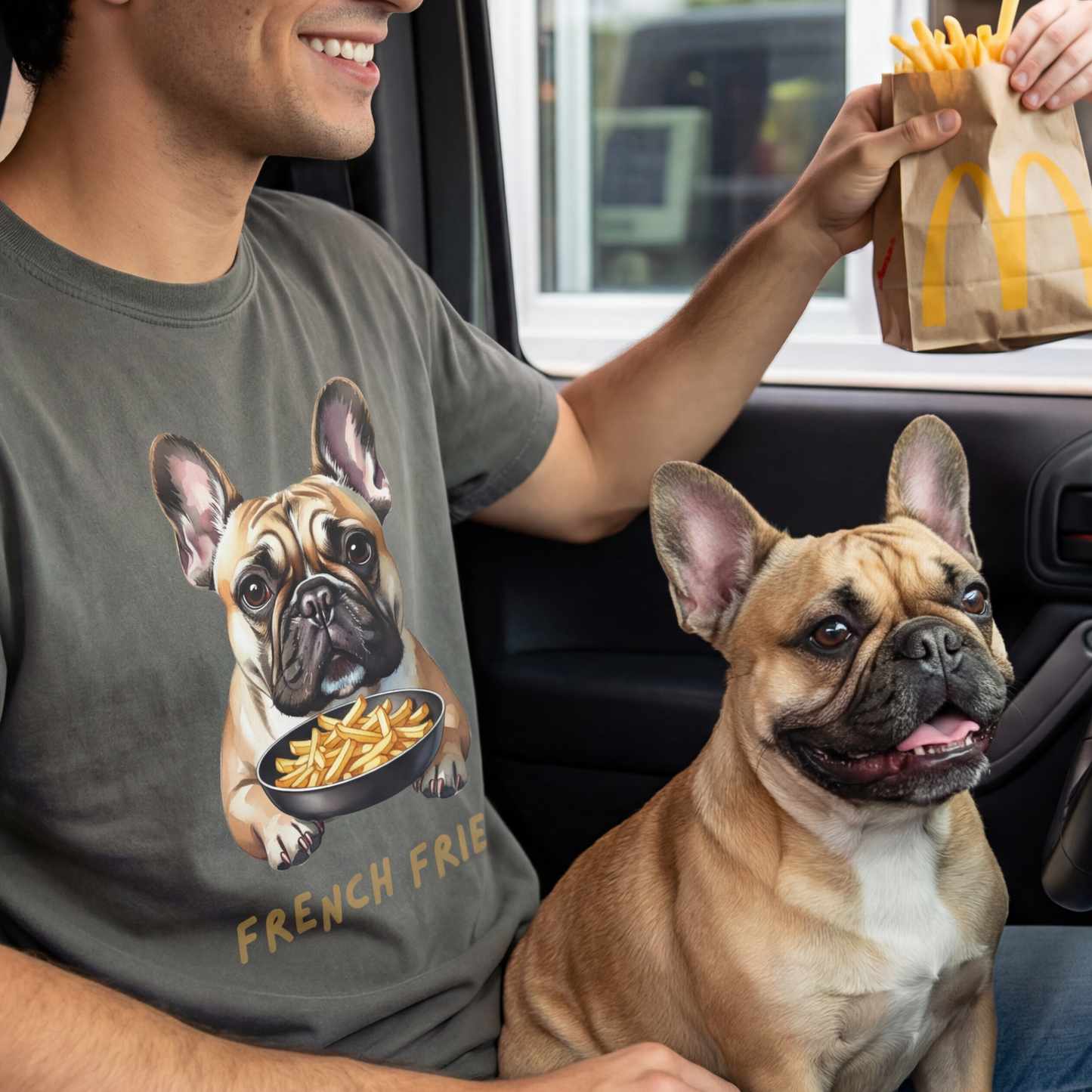 French Fries Bulldog T-Shirt Funny Dog Food Pun Gift Comfort Colors 1717 Garment-Dyed Tee