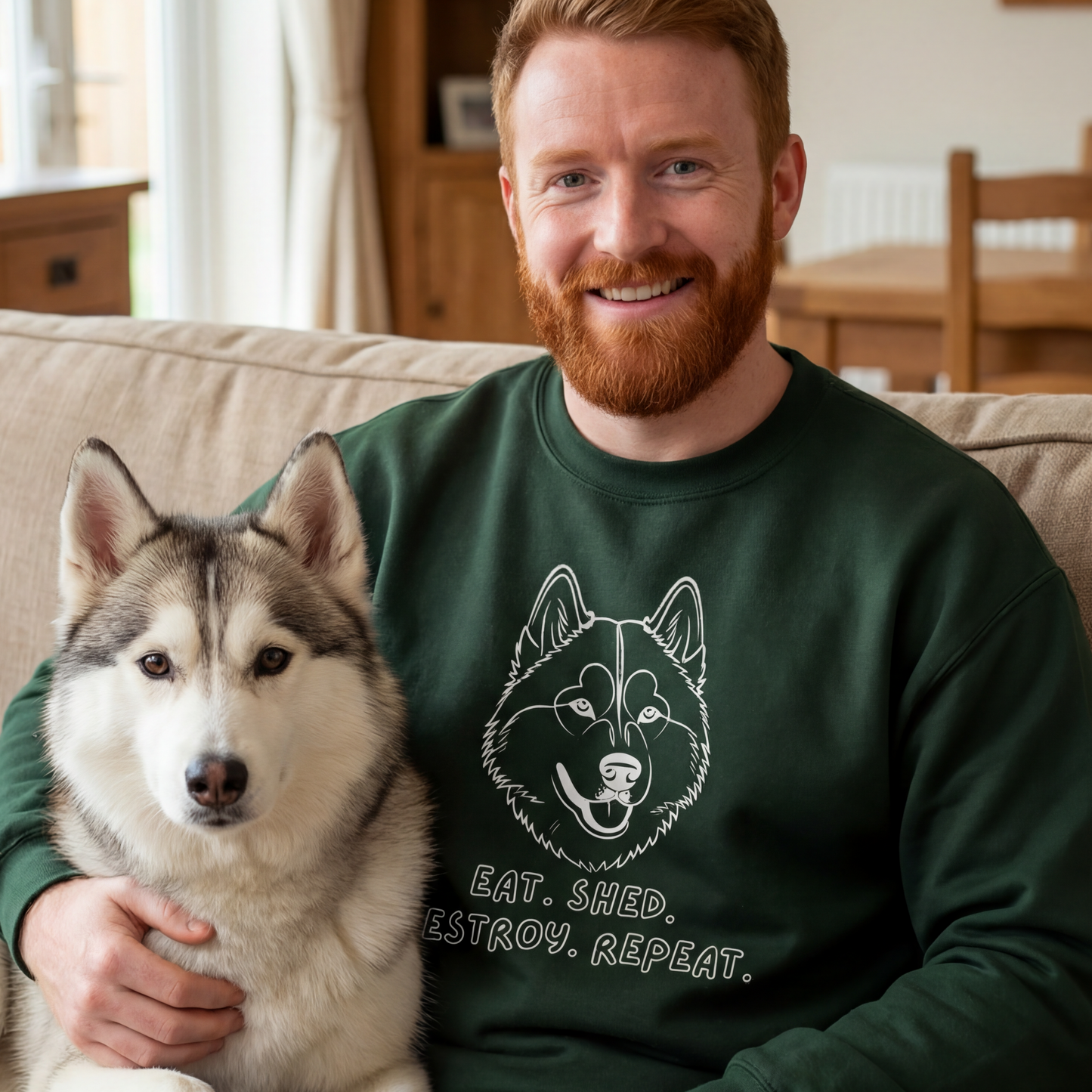 Siberian Husky Sweatshirt | Eat  Shed Destroy Repeat | Funny Dog Crewneck | Sibe Lover Pullover