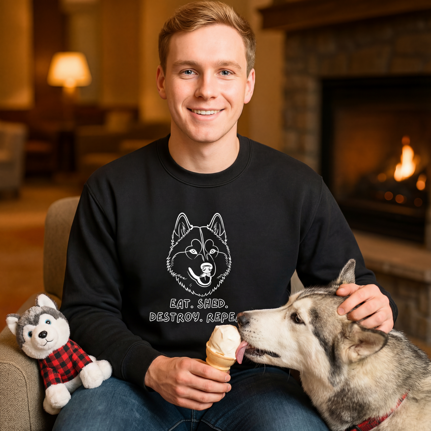 Siberian Husky Sweatshirt | Eat  Shed Destroy Repeat | Funny Dog Crewneck | Sibe Lover Pullover