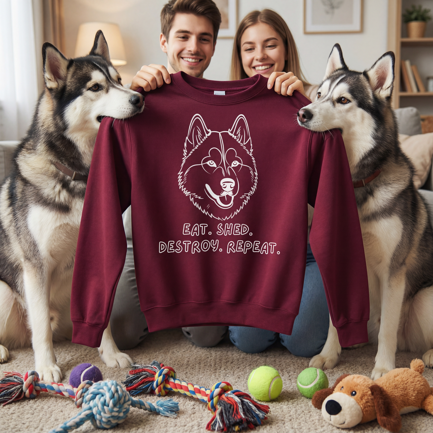 Siberian Husky Sweatshirt | Eat  Shed Destroy Repeat | Funny Dog Crewneck | Sibe Lover Pullover