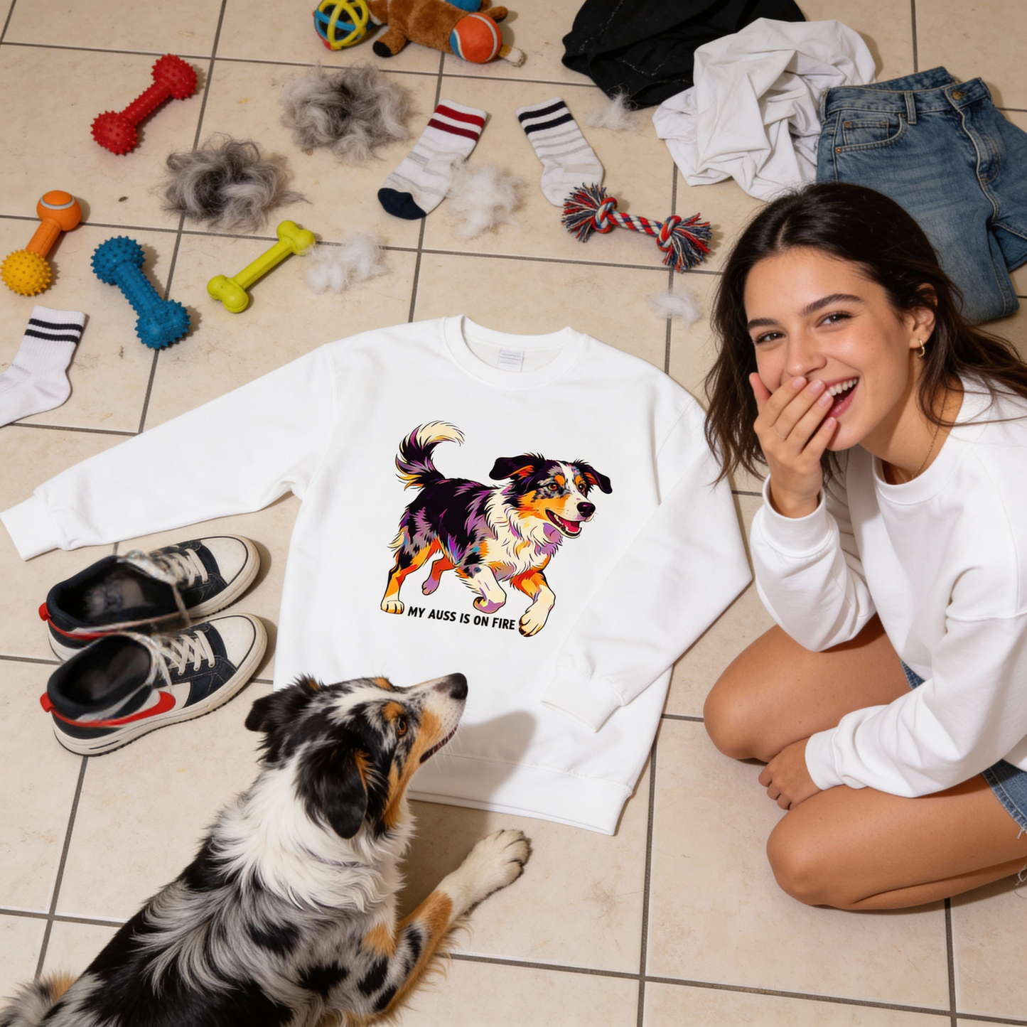 Australian Shepherd Sweatshirt | My Auss Is On Fire | Funny Dog Mom Gift