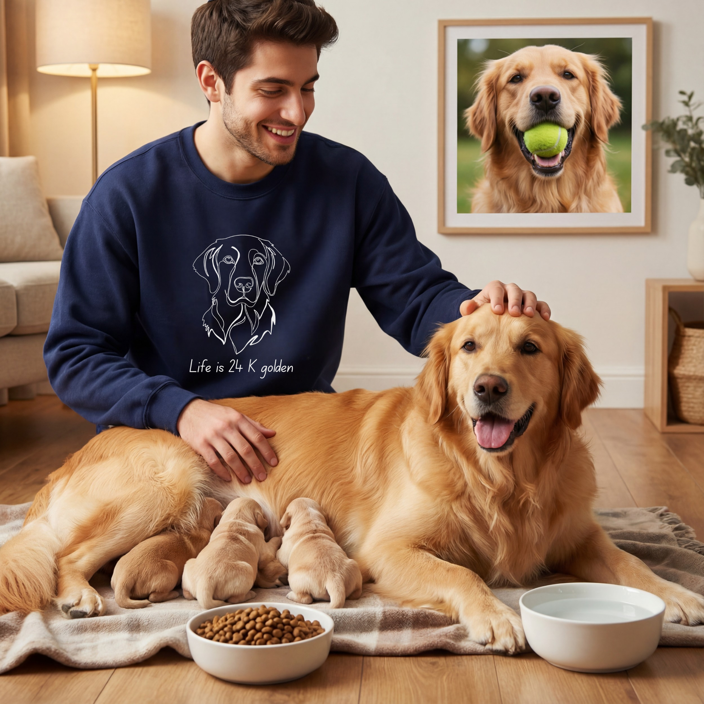 Golden Retriever Sweatshirt| Dog Lover Pullover | Dog's Mom Shirt | Life is 24K Golden Crewneck