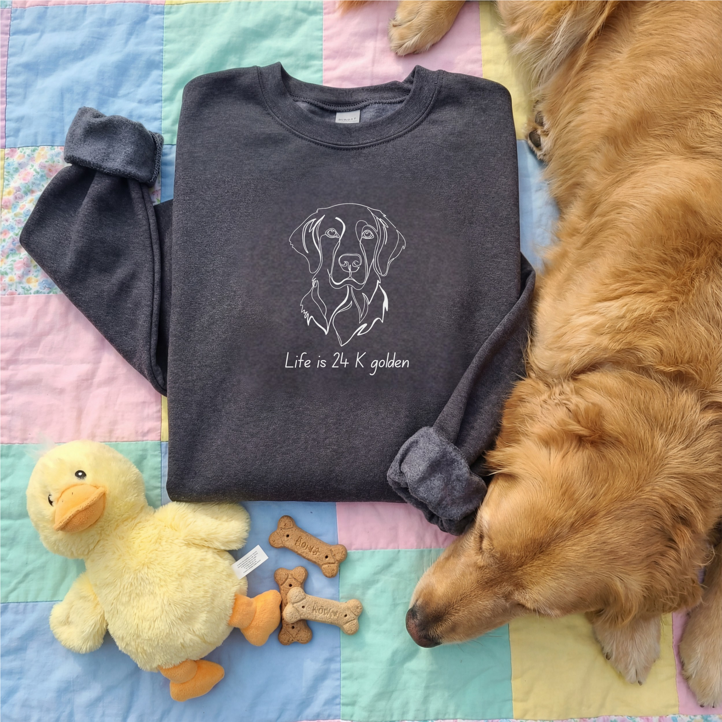 Golden Retriever Sweatshirt| Dog Lover Pullover | Dog's Mom Shirt | Life is 24K Golden Crewneck