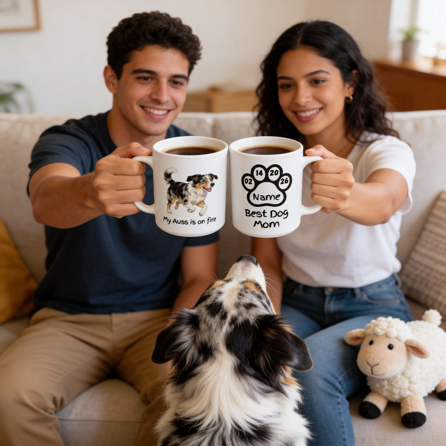 Personalized Australian Shepherd Mug Dog Mom Gift Custom Name Paw Print Cup