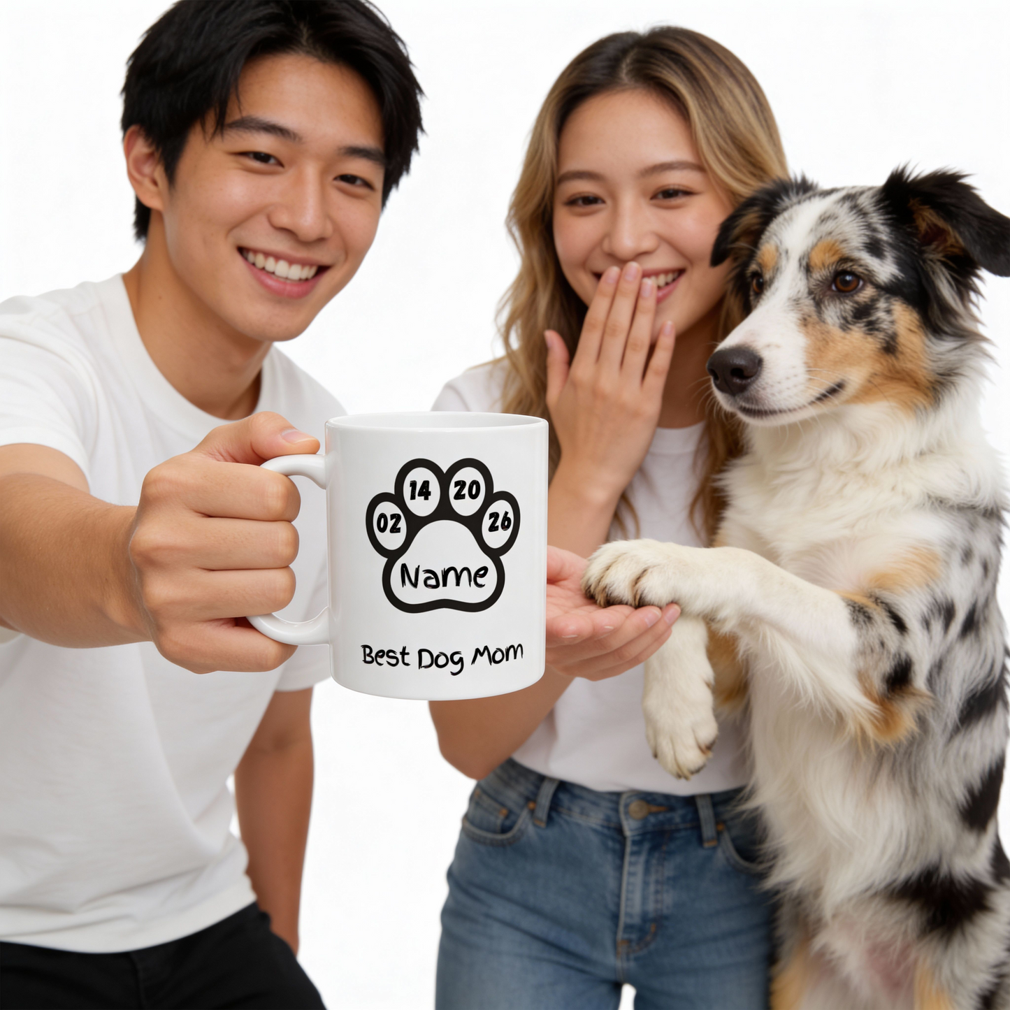 Personalized Australian Shepherd Mug Dog Mom Gift Custom Name Paw Print Cup