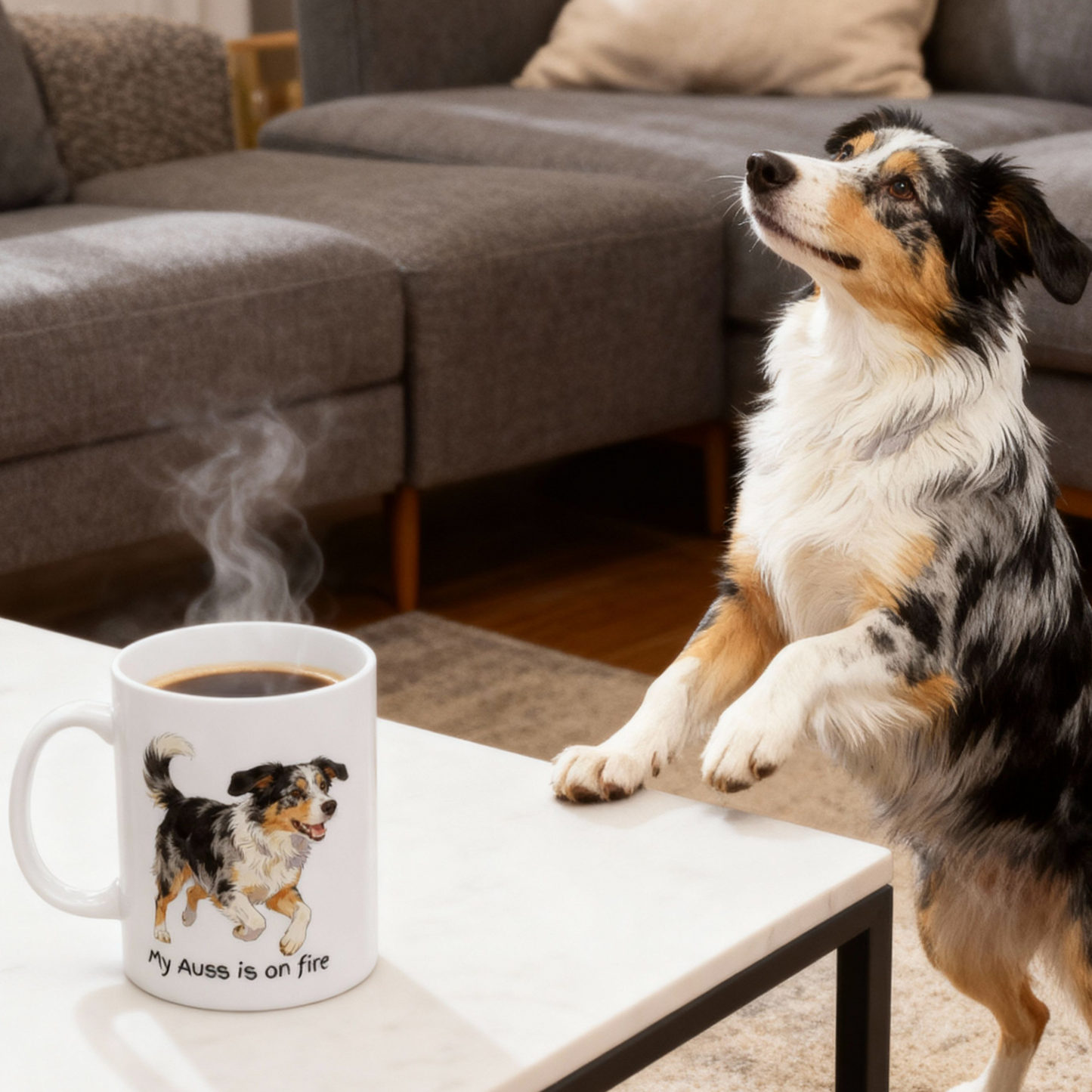 Personalized Australian Shepherd Mug Dog Mom Gift Custom Name Paw Print Cup