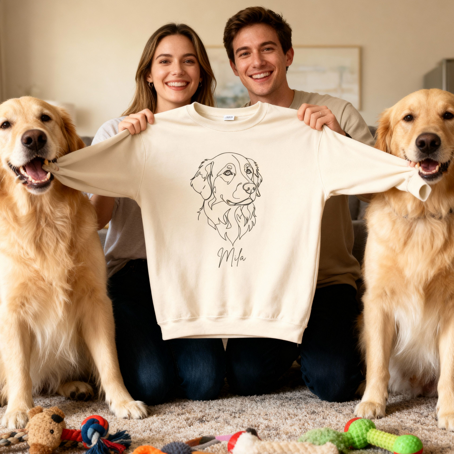 Personalized Golden Retriever Sweatshirt Custom Dog Name Line Art Gift For Pet Lovers