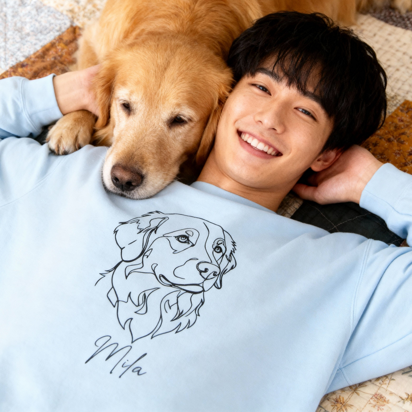 Personalized Golden Retriever Sweatshirt Custom Dog Name Line Art Gift For Pet Lovers