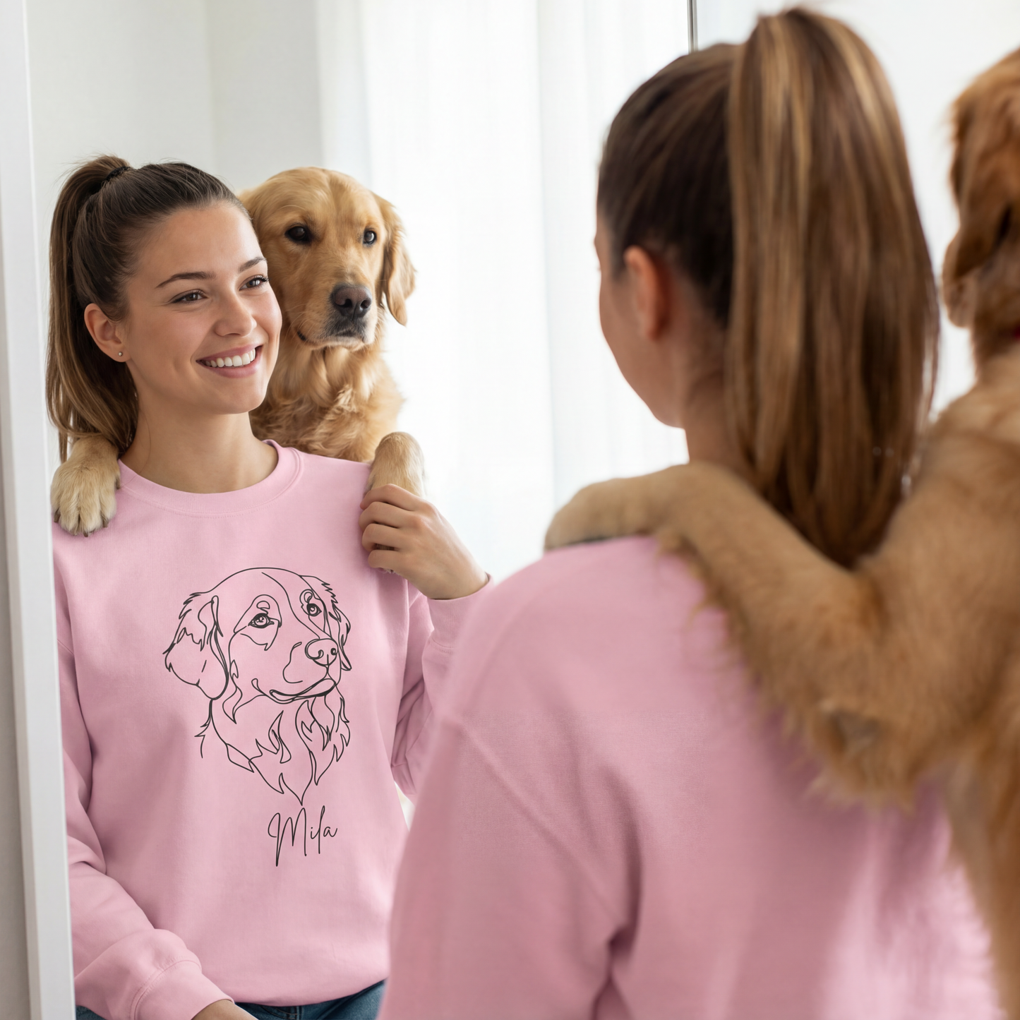 Personalized Golden Retriever Sweatshirt Custom Dog Name Line Art Gift For Pet Lovers