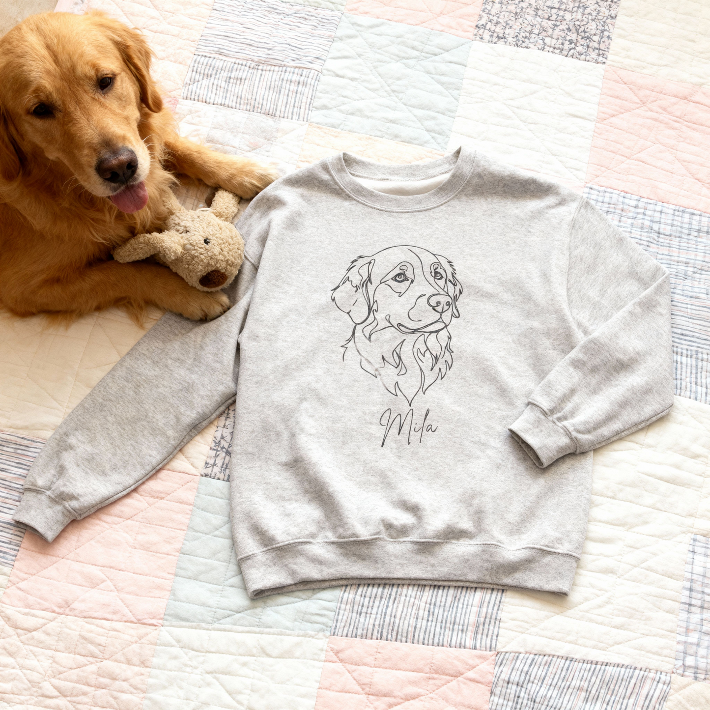 Personalized Golden Retriever Sweatshirt Custom Dog Name Line Art Gift For Pet Lovers