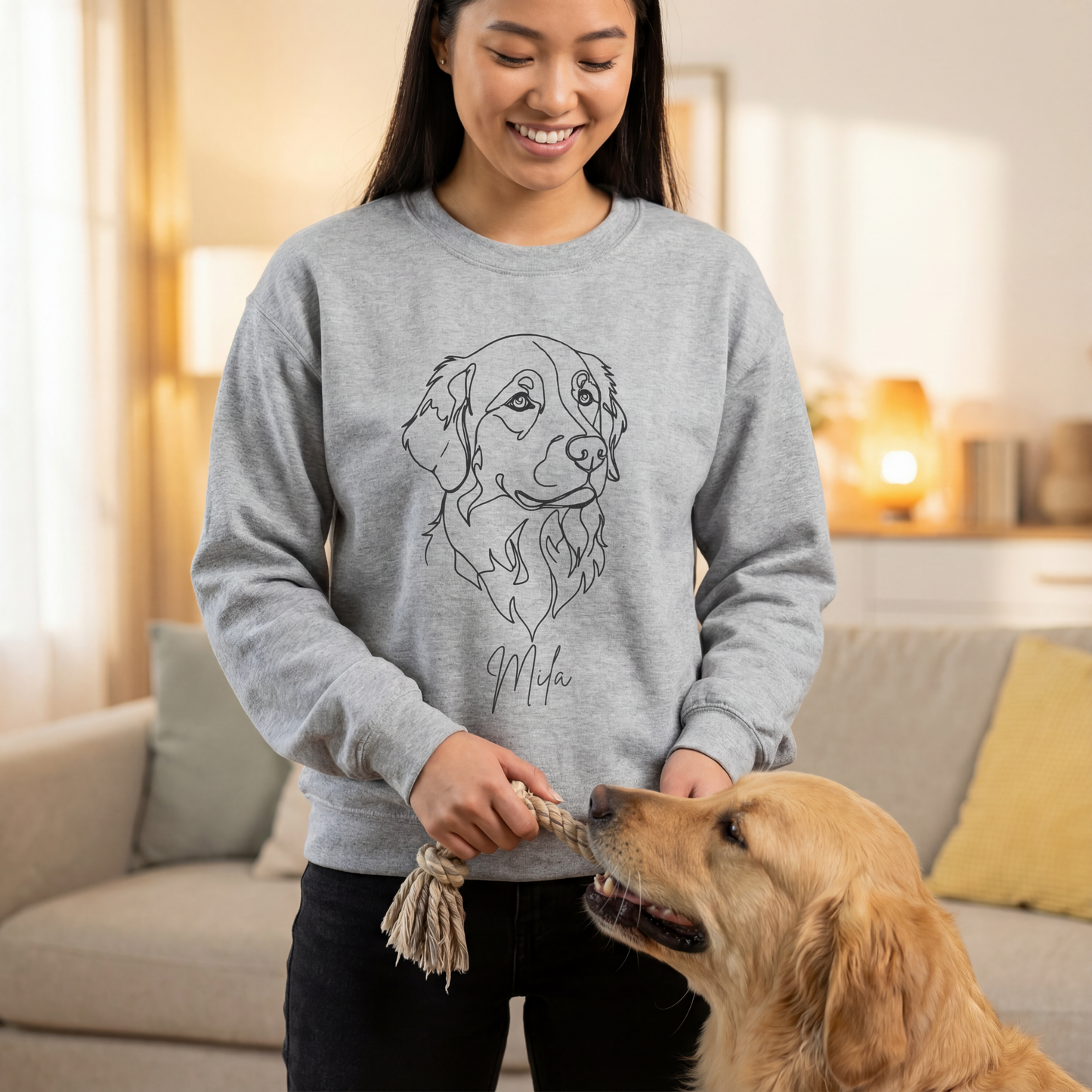 Personalized Golden Retriever Sweatshirt Custom Dog Name Line Art Gift For Pet Lovers