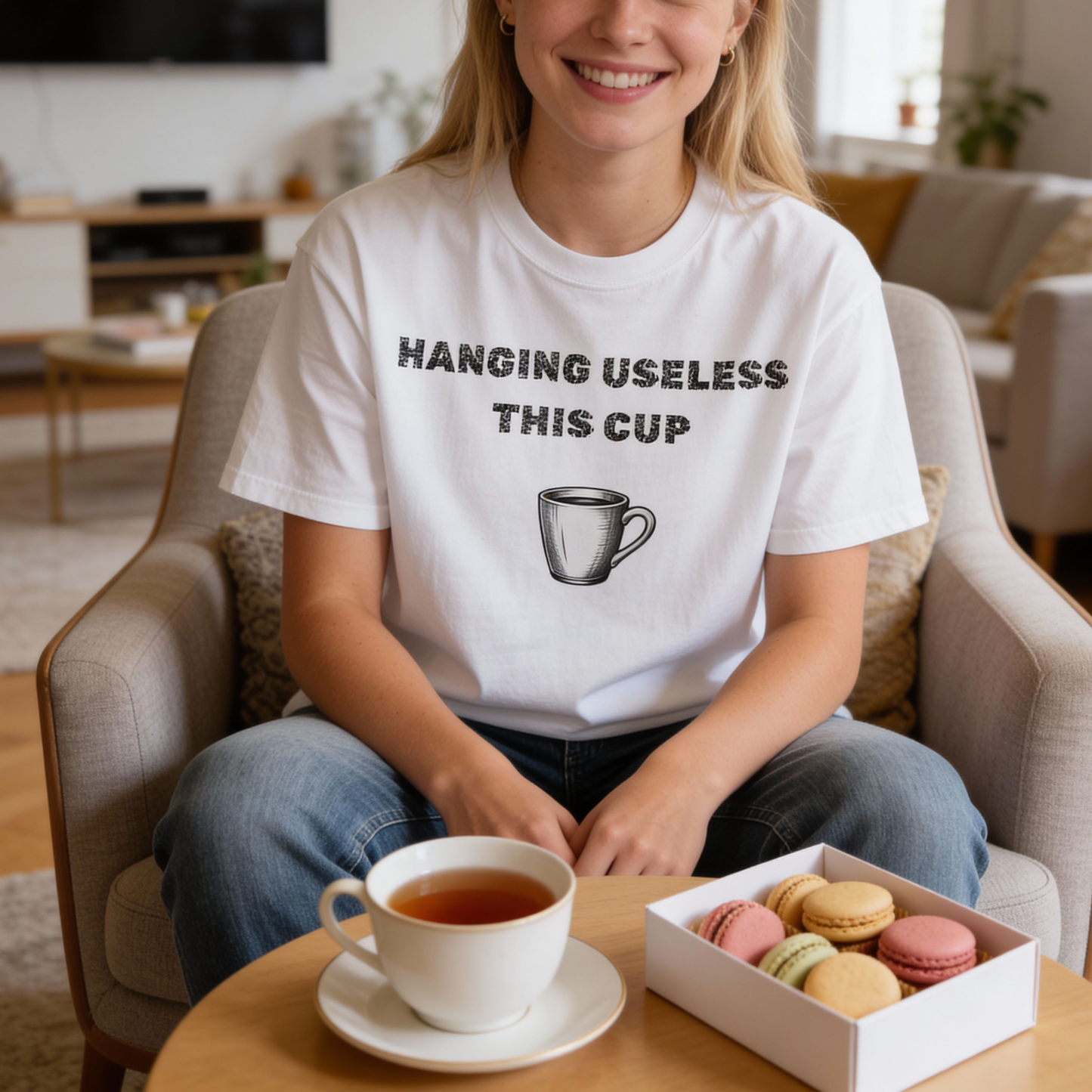 Funny Couple Shirts | Tea Bag Cup Valentine/Anniversary Matching Relationship Garment-Dyed T-shirt #2 of 2 For Her