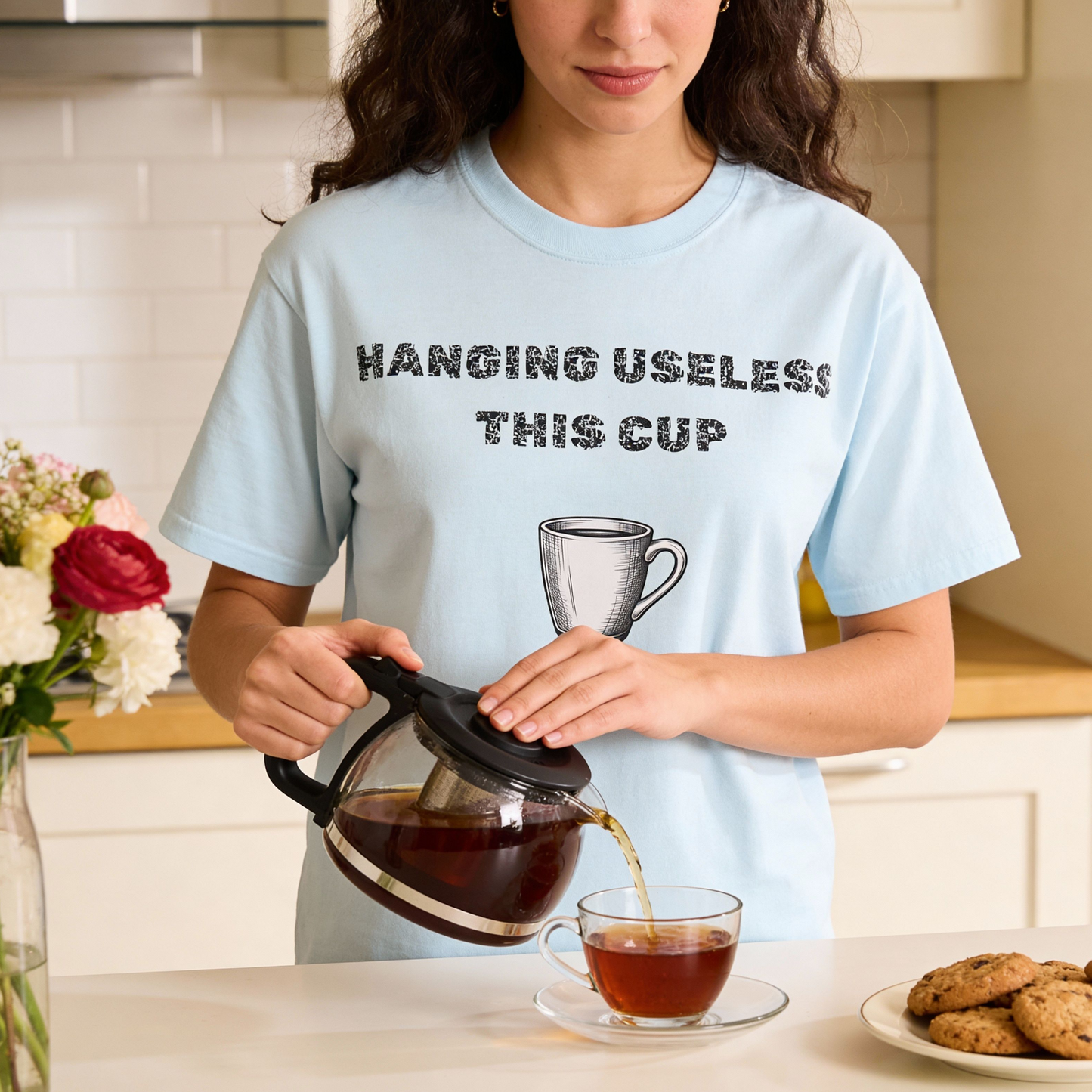 Funny Couple Shirts | Tea Bag Cup Valentine/Anniversary Matching Relationship Garment-Dyed T-shirt #2 of 2 For Her