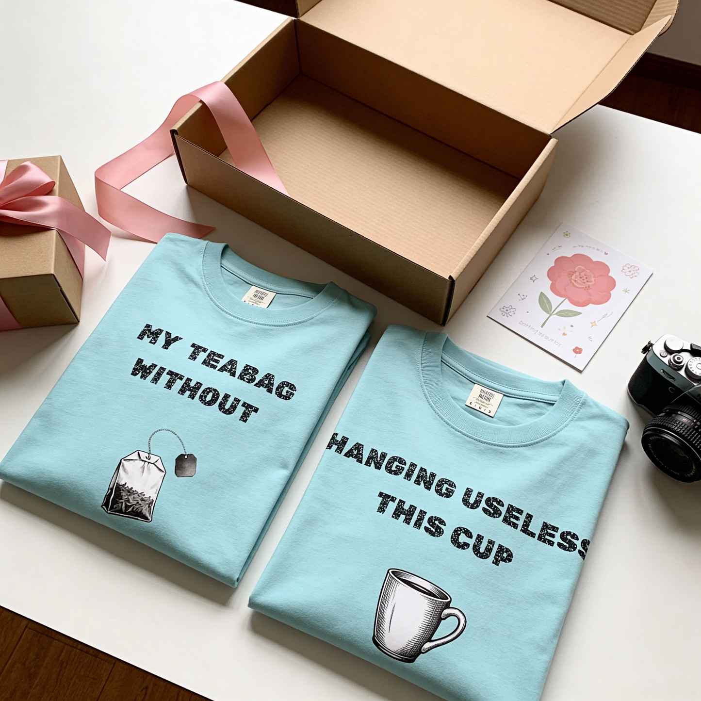 Funny Couple Shirts | Tea Bag Cup Valentine/Anniversary Matching Relationship Garment-Dyed T-shirt #2 of 2 For Her