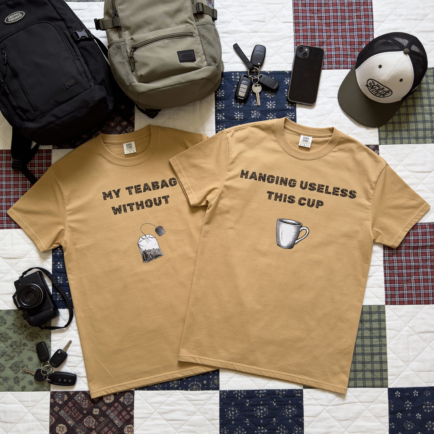 Funny Couple Shirts | Tea Bag Cup Valentine/Anniversary Matching Relationship Garment-Dyed T-shirt #1 of 2 For Him