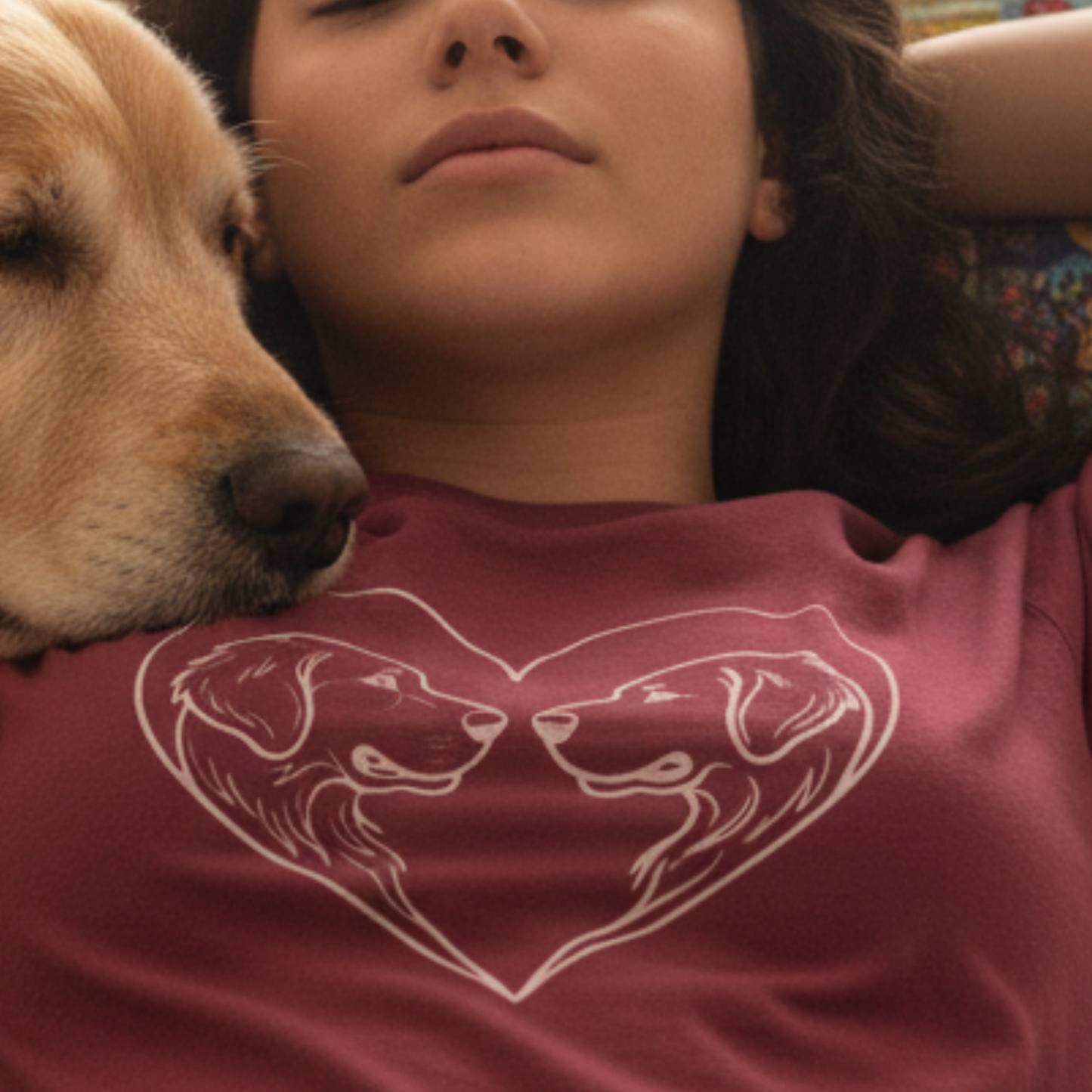Dog Heart Shirt Valentine Gift Dog Mom Line Art Minimal Love Design Garment-Dyed Tee