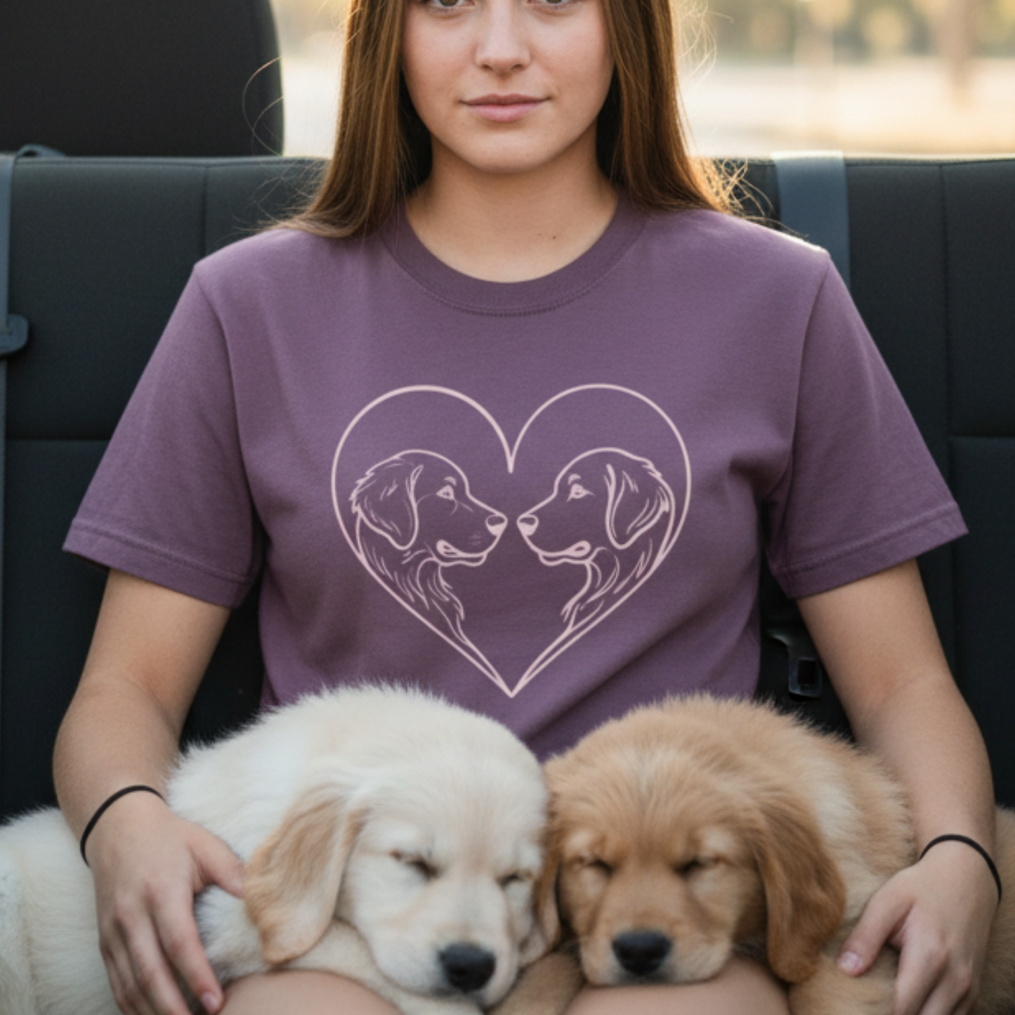 Dog Heart Shirt Valentine Gift Dog Mom Line Art Minimal Love Design Garment-Dyed Tee