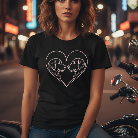 Dog Heart Shirt Valentine Gift Dog Mom Line Art Minimal Love Design Garment-Dyed Tee