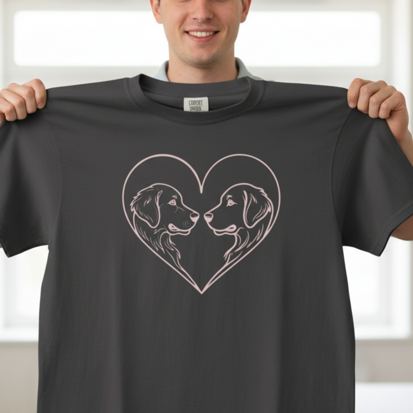 Dog Heart Shirt Valentine Gift Dog Mom Line Art Minimal Love Design Garment-Dyed Tee