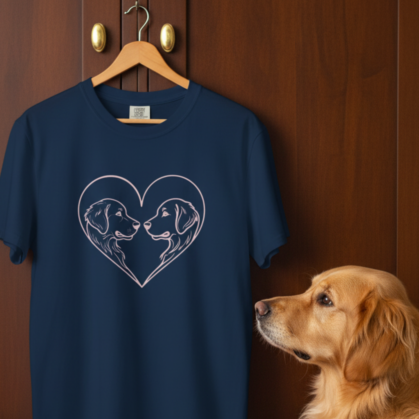 Dog Heart Shirt Valentine Gift Dog Mom Line Art Minimal Love Design Garment-Dyed Tee