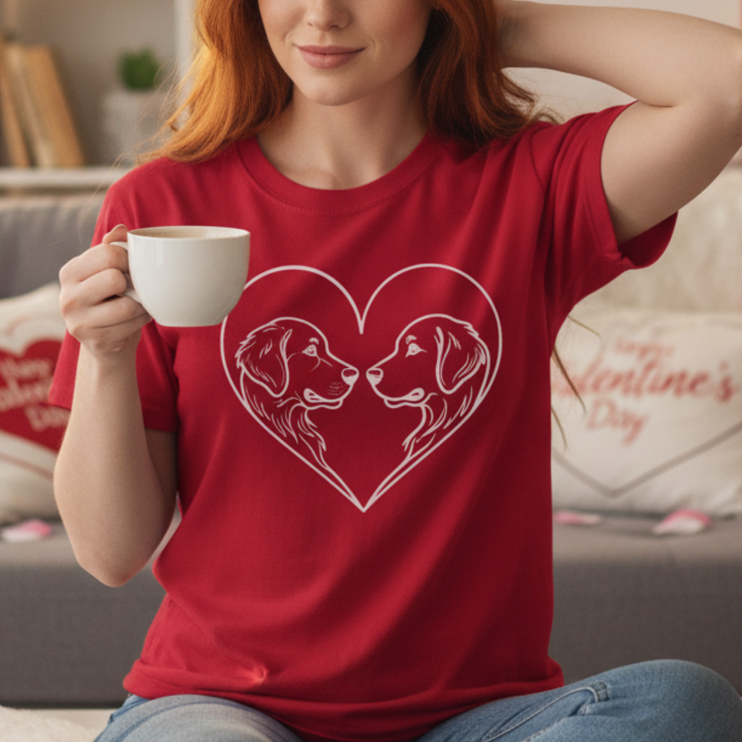 Dog Heart Shirt Valentine Gift Dog Mom Line Art Minimal Love Design Garment-Dyed Tee