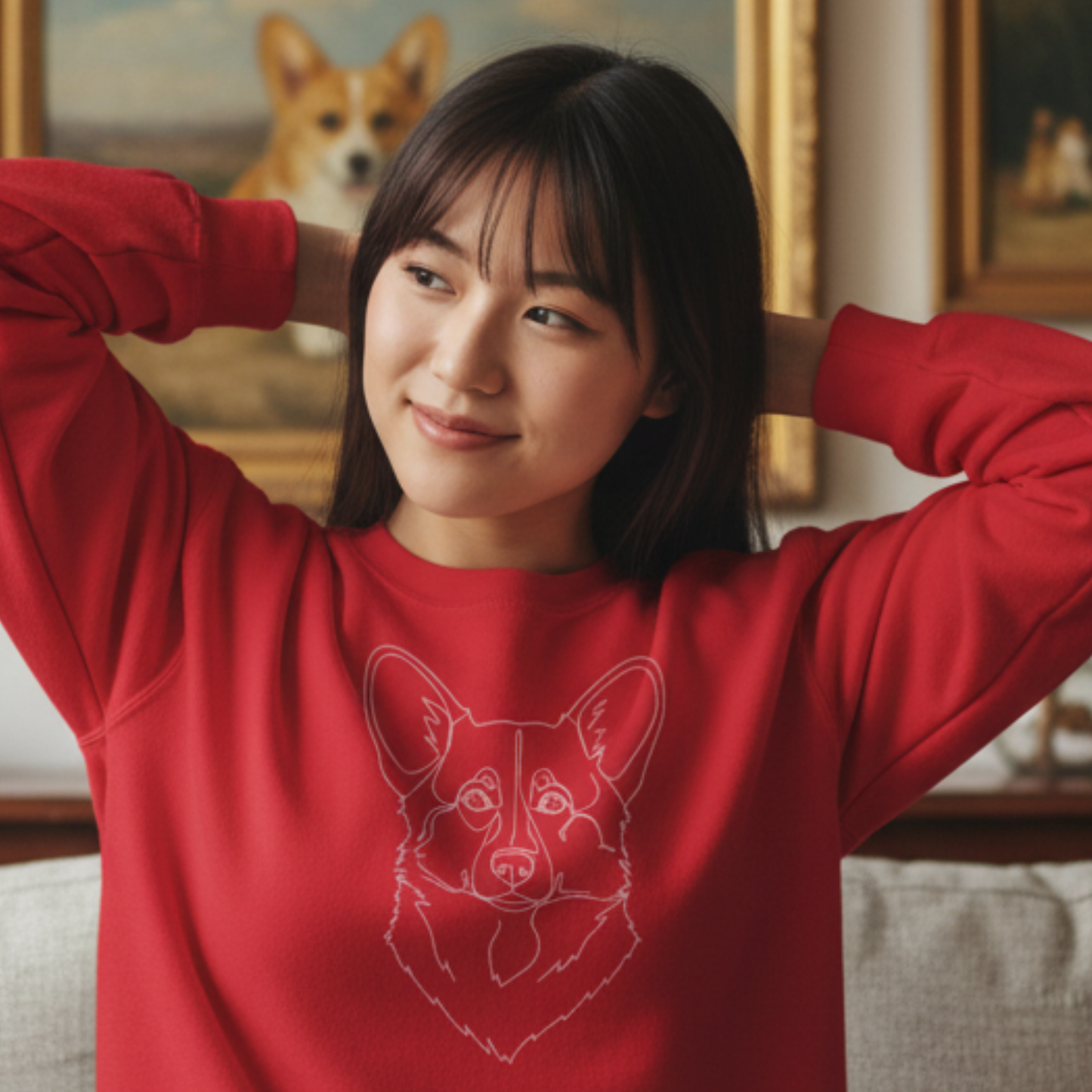 Corgi Sweatshirt | Line Art t Minimal Dog Portrait Gift For Corgis Lovers Unisex Pullover
