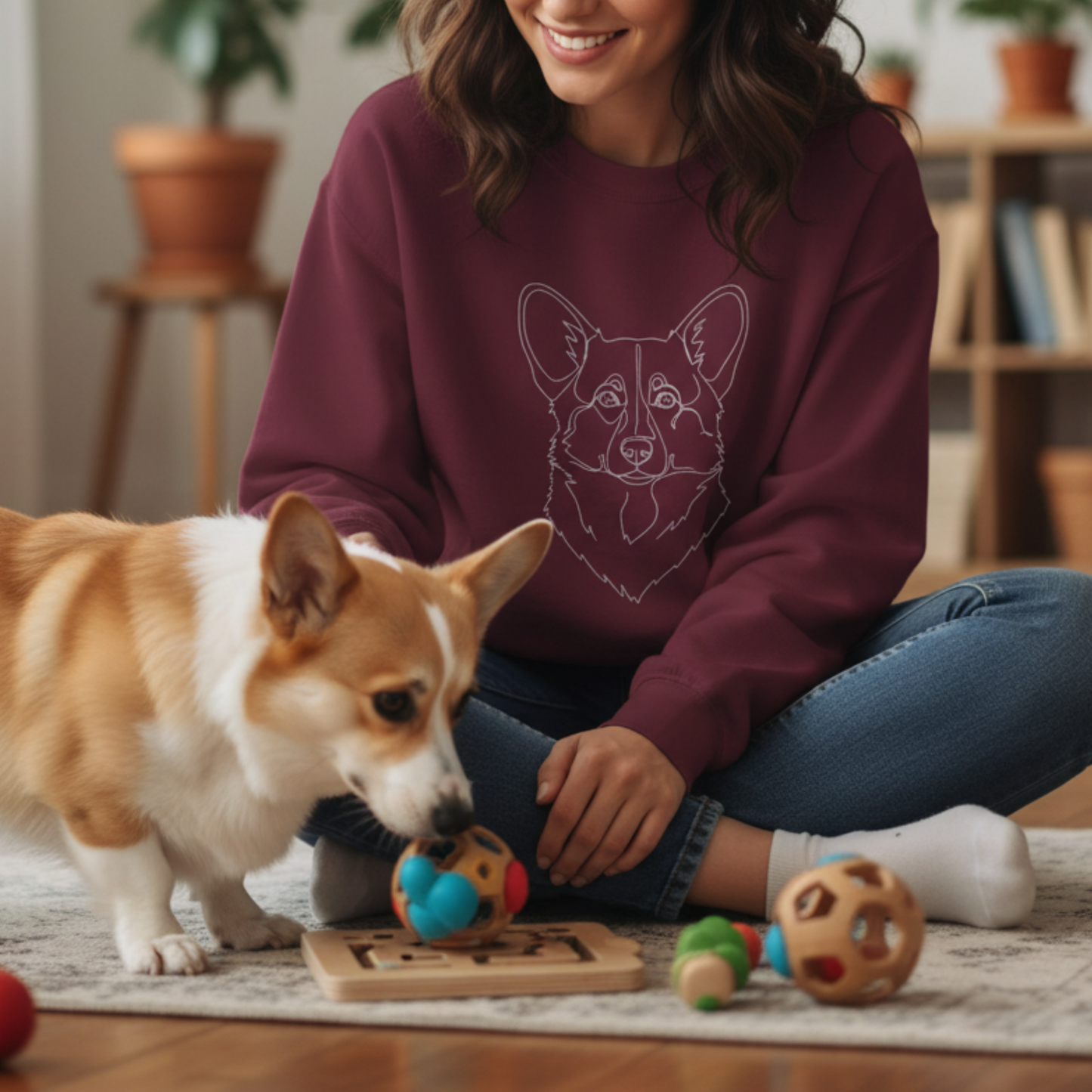 Corgi Sweatshirt | Line Art t Minimal Dog Portrait Gift For Corgis Lovers Unisex Pullover