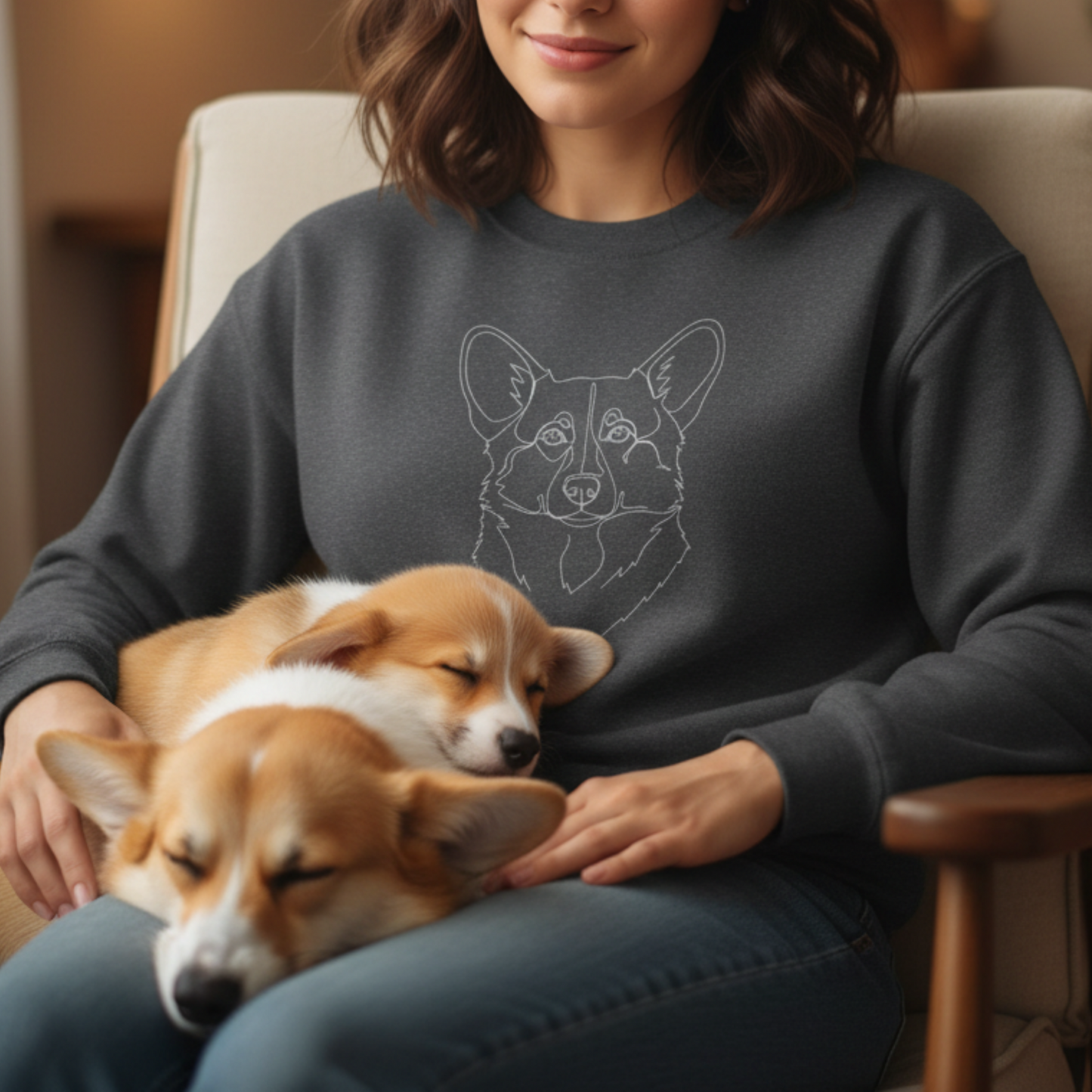 Corgi Sweatshirt | Line Art t Minimal Dog Portrait Gift For Corgis Lovers Unisex Pullover