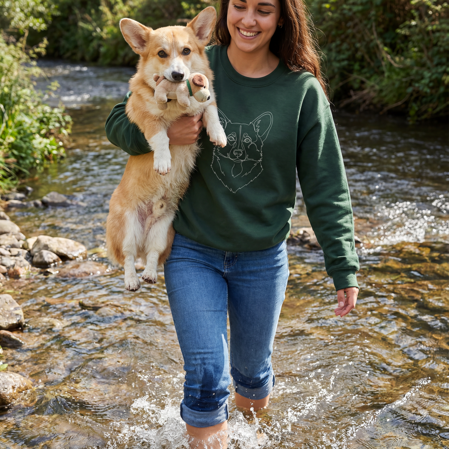 Corgi Sweatshirt | Line Art t Minimal Dog Portrait Gift For Corgis Lovers Unisex Pullover