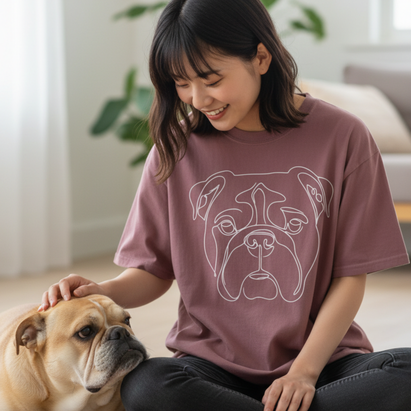 English Bulldog Line Art Shirt Minimal Dog Portrait  Graphic Garment-Dyed Tee