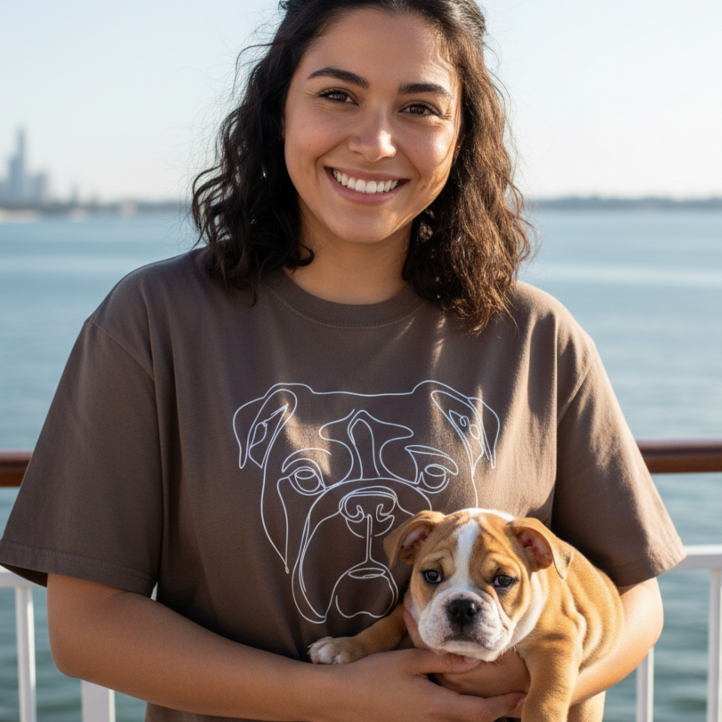 English Bulldog Line Art Shirt Minimal Dog Portrait  Graphic Garment-Dyed Tee