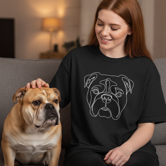 English Bulldog Line Art Shirt Minimal Dog Portrait  Graphic Garment-Dyed Tee