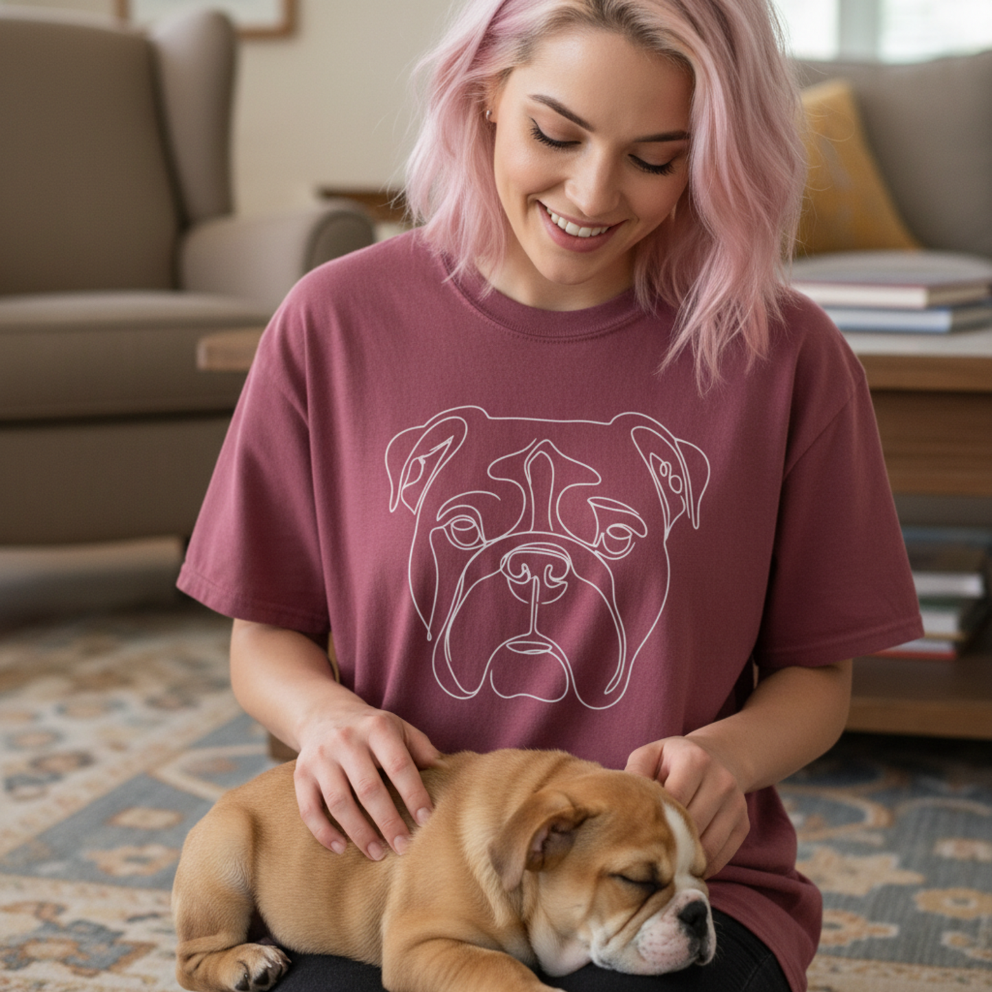 English Bulldog Line Art Shirt Minimal Dog Portrait  Graphic Garment-Dyed Tee