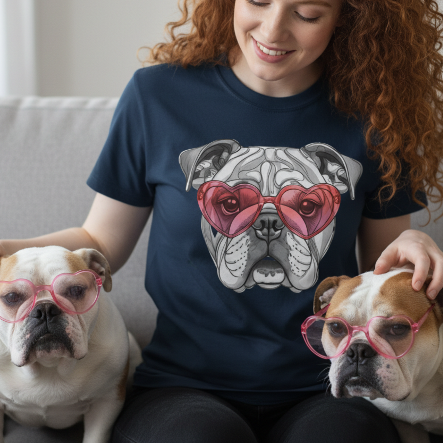 Valentine Bulldog Heart Glasses Shirt Cute Dog Lover Gift Romantic Pet Garment-DyedTee
