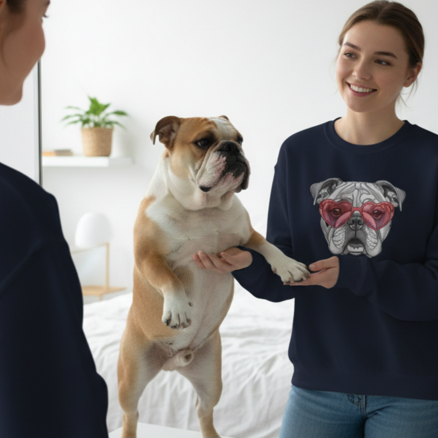 Bulldog Valentine Sweatshirt Heart Glasses Cute Dog Lover Gift Cotton-Poly Unisex Pullover