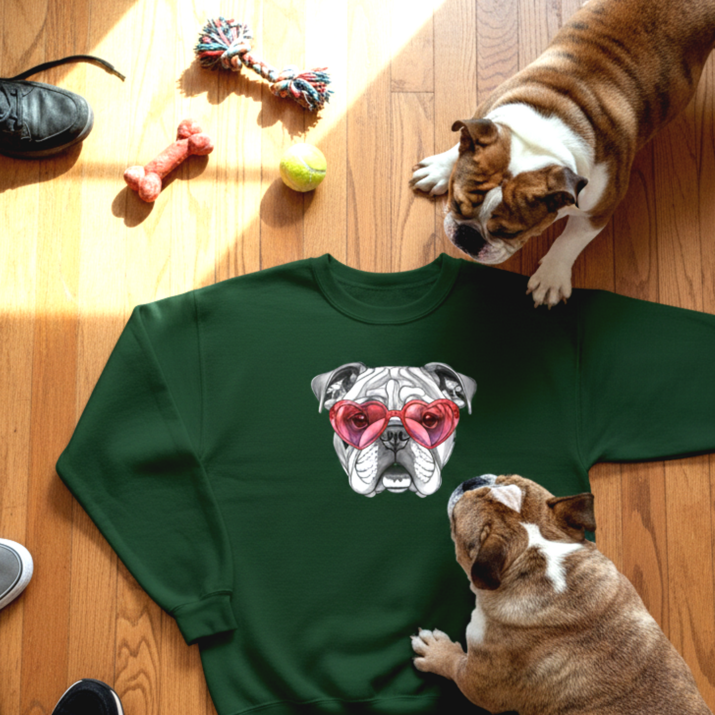 Bulldog Valentine Sweatshirt Heart Glasses Cute Dog Lover Gift Cotton-Poly Unisex Pullover