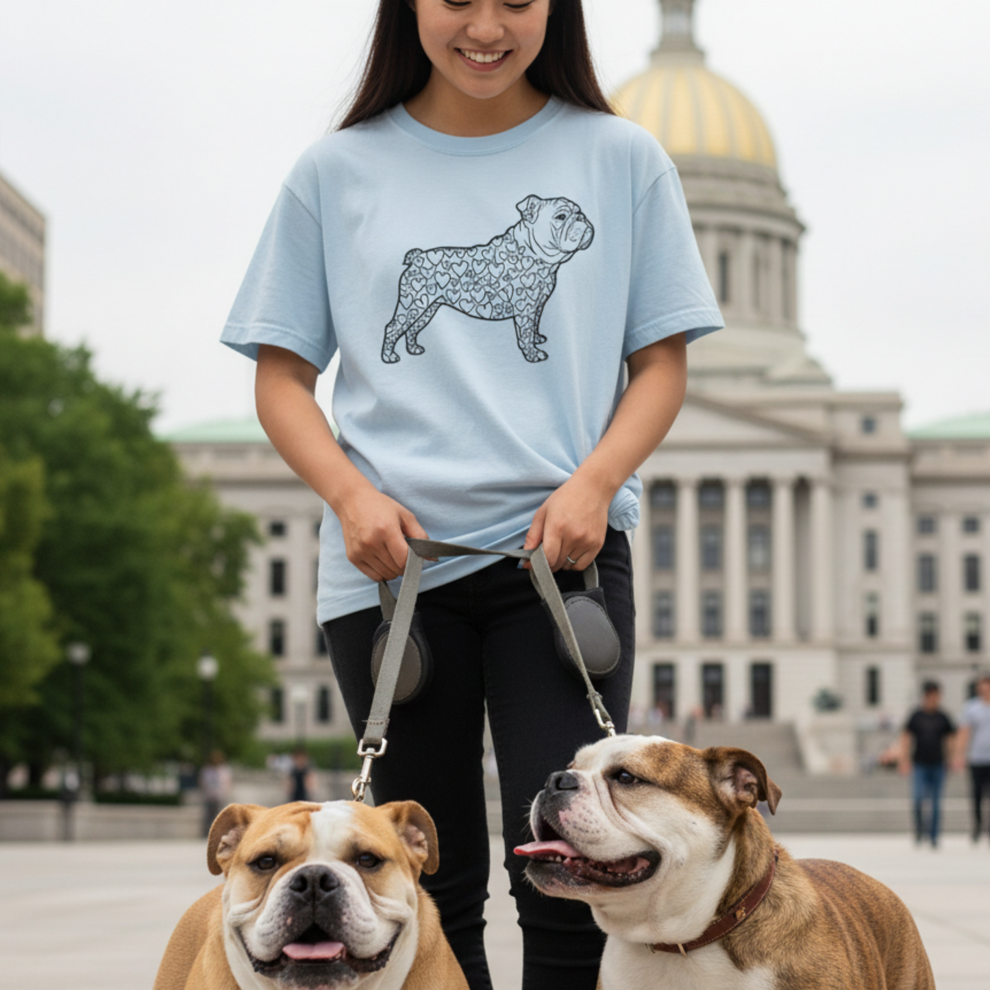 Bulldog T-Shirt | Love Hearts Dog Shirt | Funny Pet Mom Gift Valentine Art Garment-Dyed Tee
