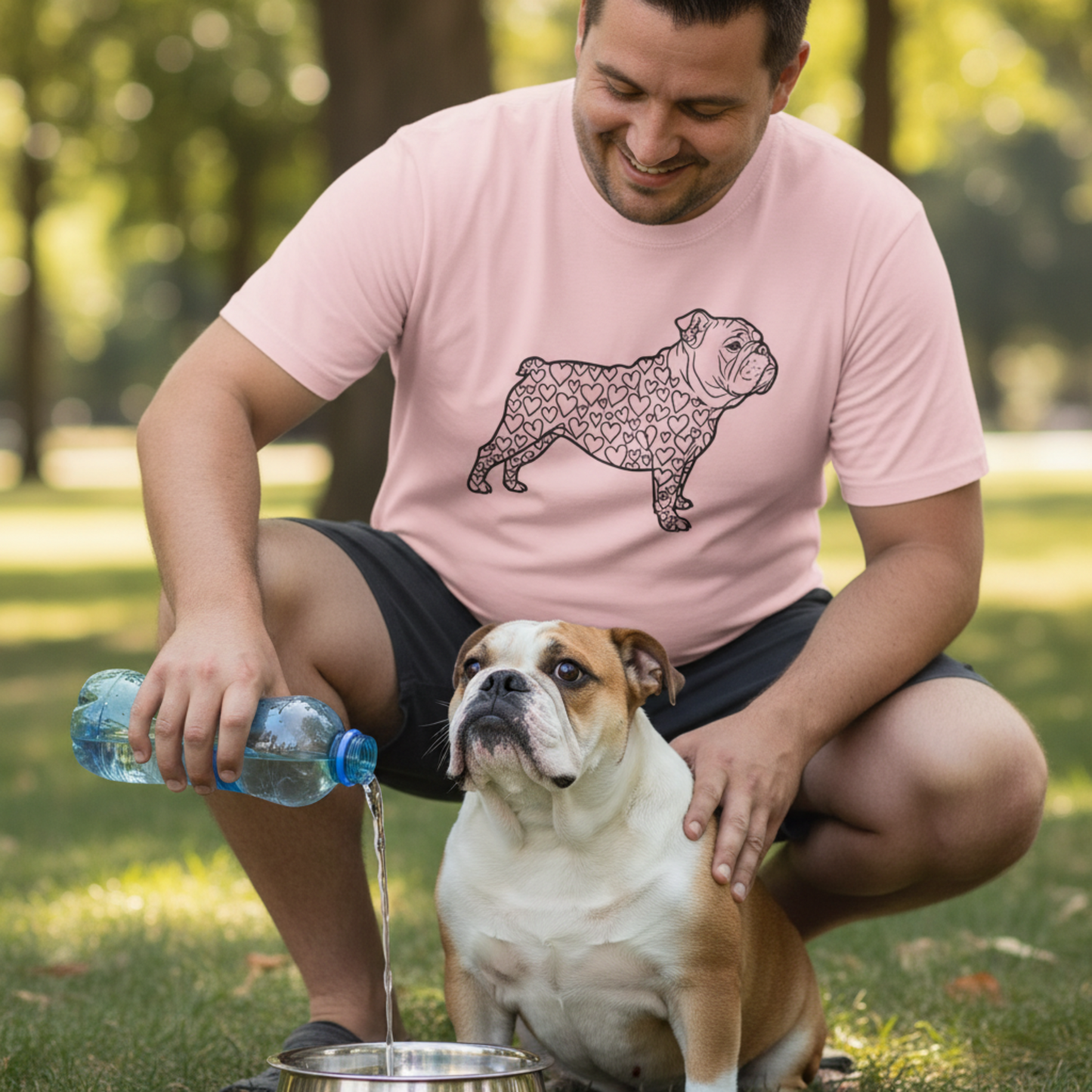 Bulldog T-Shirt | Love Hearts Dog Shirt | Funny Pet Mom Gift Valentine Art Garment-Dyed Tee