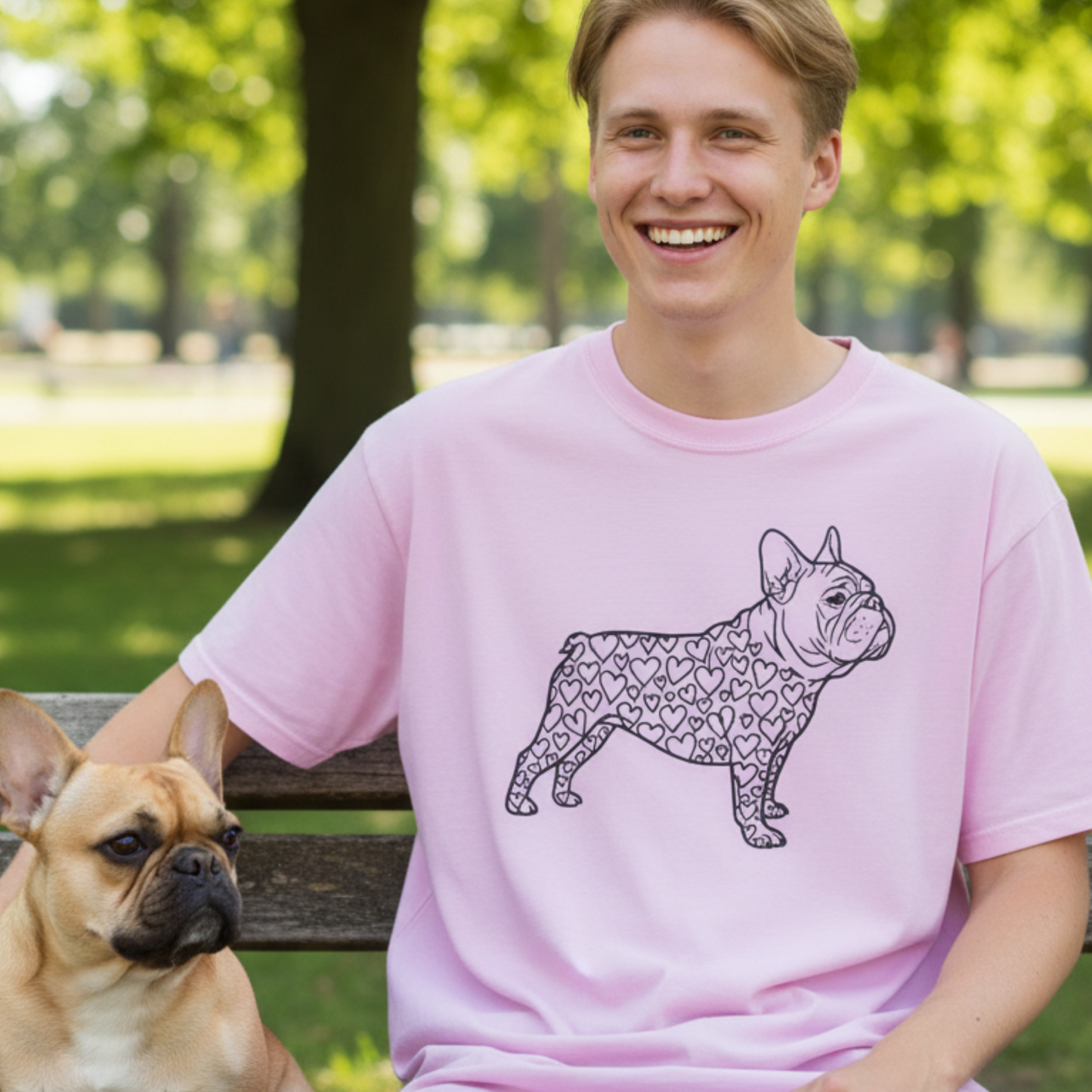 French Bulldog Tee | Love Hearts Dog Shirt | Funny Pet Mom Gift Valentine Art Garment-Dyed T-Shirt