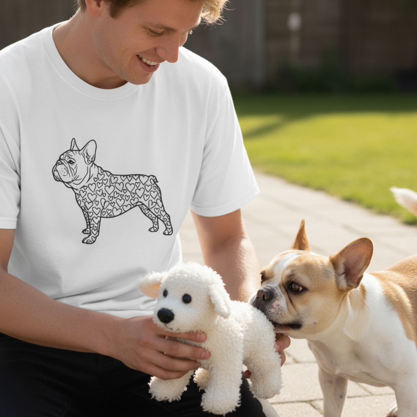 French Bulldog Tee | Love Hearts Dog Shirt | Funny Pet Mom Gift Valentine Art Garment-Dyed T-Shirt