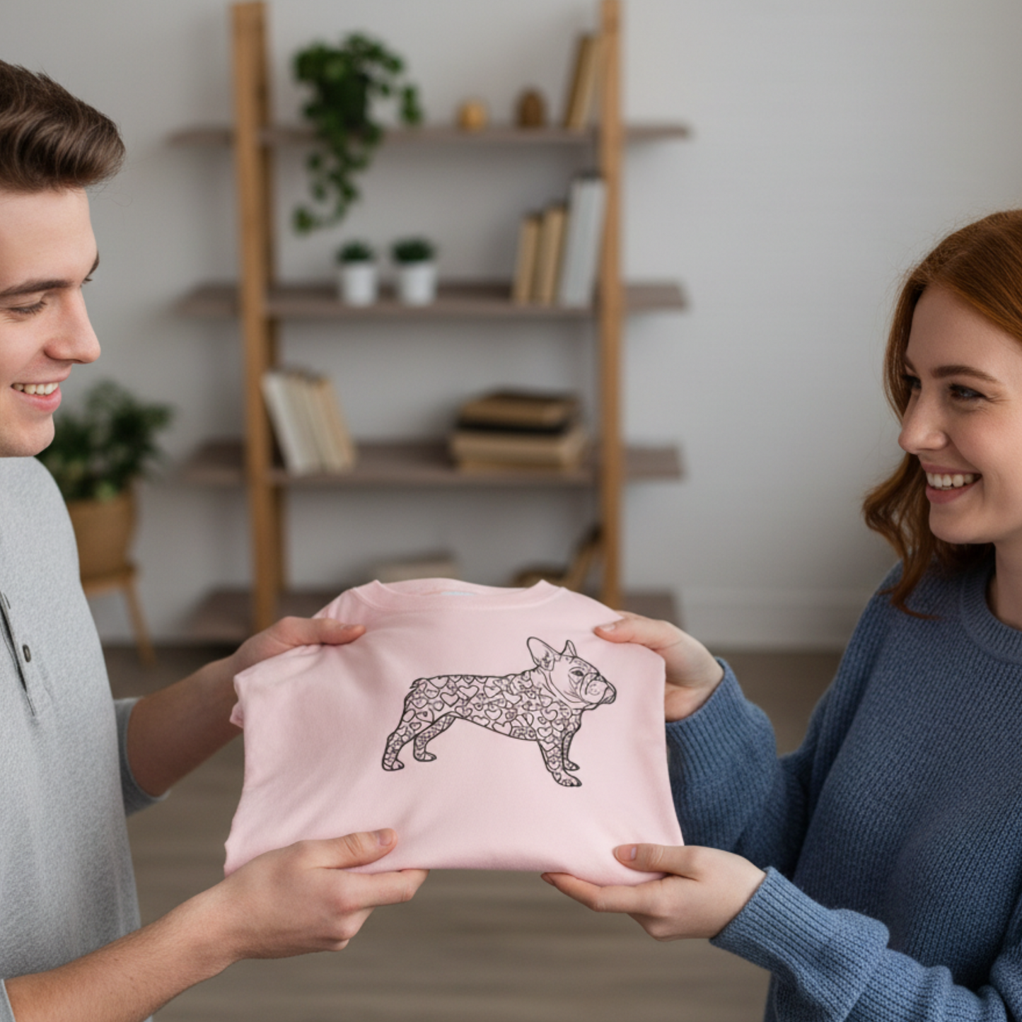 French Bulldog Tee | Love Hearts Dog Shirt | Funny Pet Mom Gift Valentine Art Garment-Dyed T-Shirt