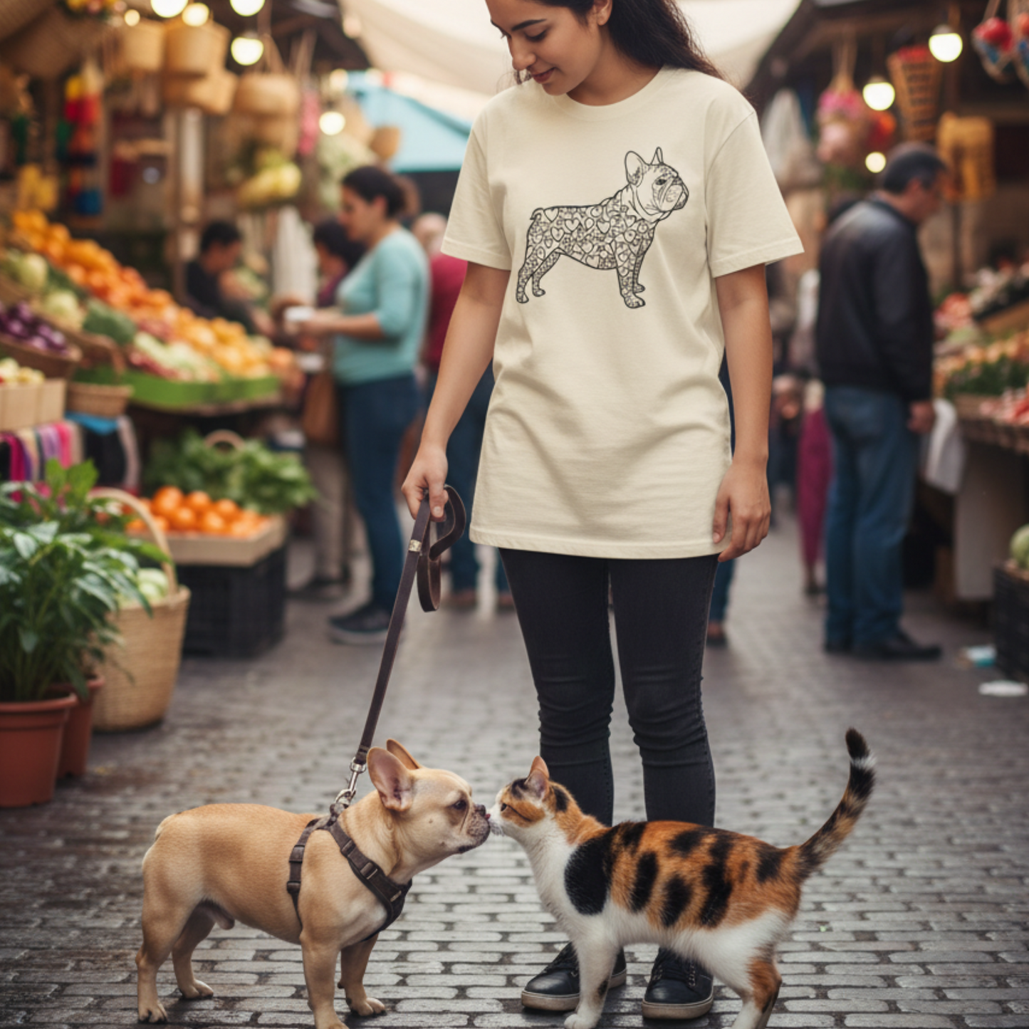 French Bulldog Tee | Love Hearts Dog Shirt | Funny Pet Mom Gift Valentine Art Garment-Dyed T-Shirt