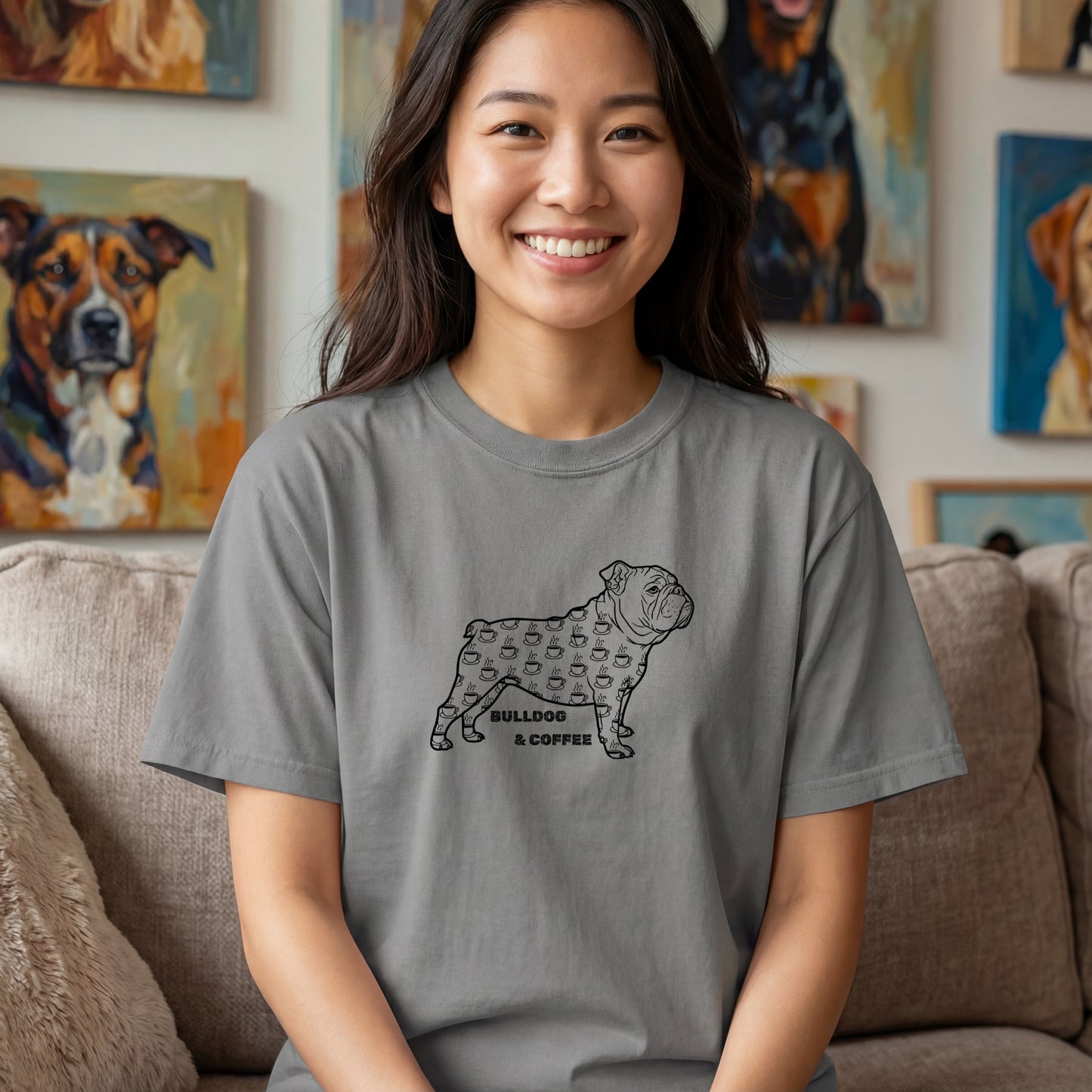 Bulldog Coffee Tee | Dog Mom Dog Dad | Valentine Gift Idea  Garment-Dyed Comfort Colors T-Shirt